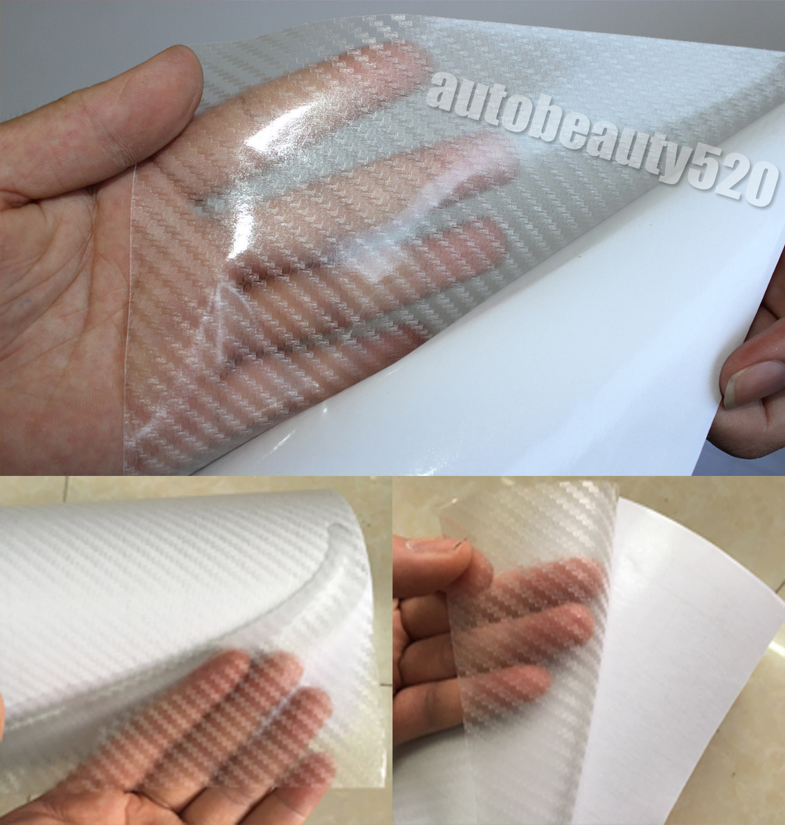 12″ x 50″ / 3D Car Carbon Fiber Texture Vinyl Wrap Sticker Clear Decorated Strip