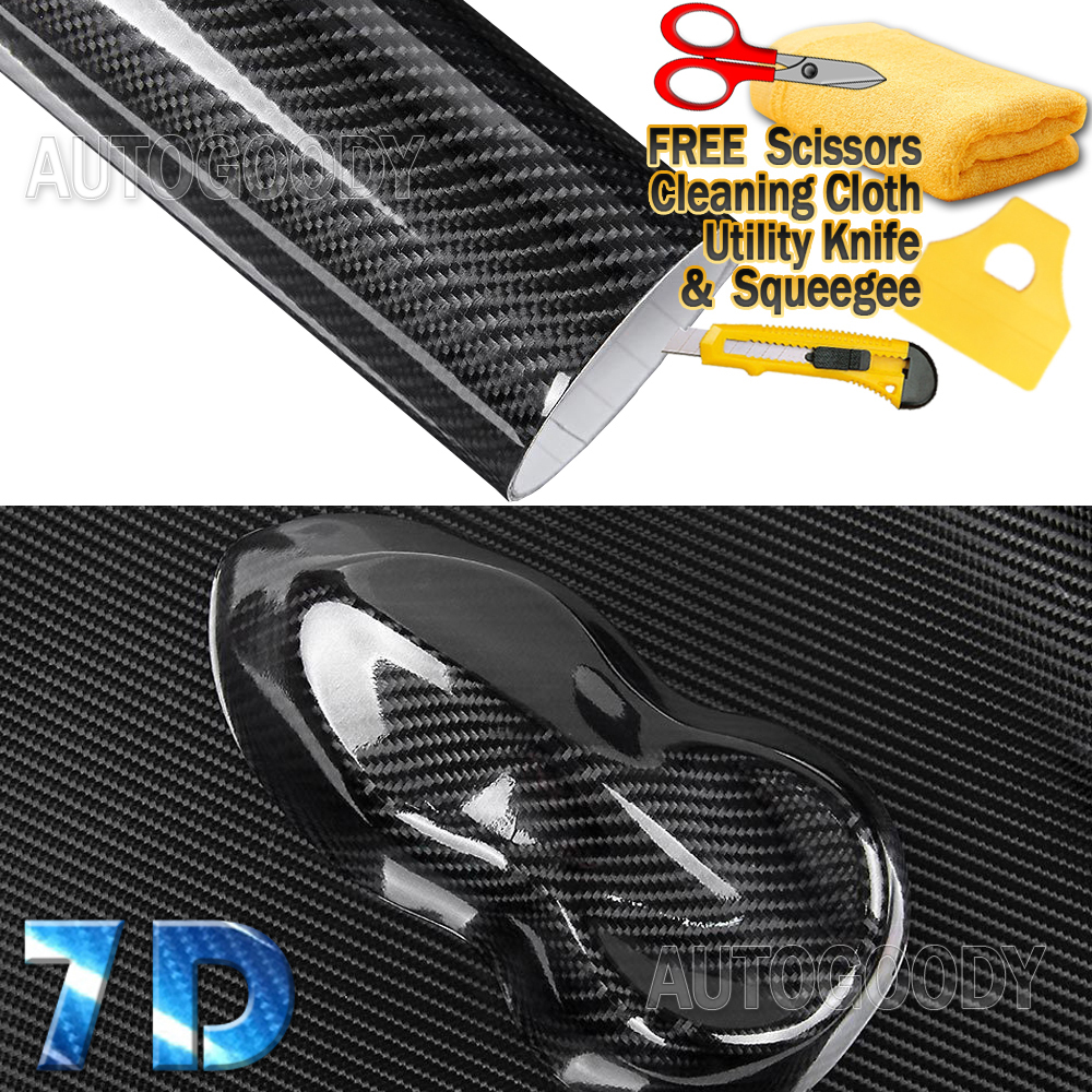 120″ x 60″ Super Gloss 7D Black Carbon Fiber Vinyl Air Bubble Free 10ft x 5ft 6D
