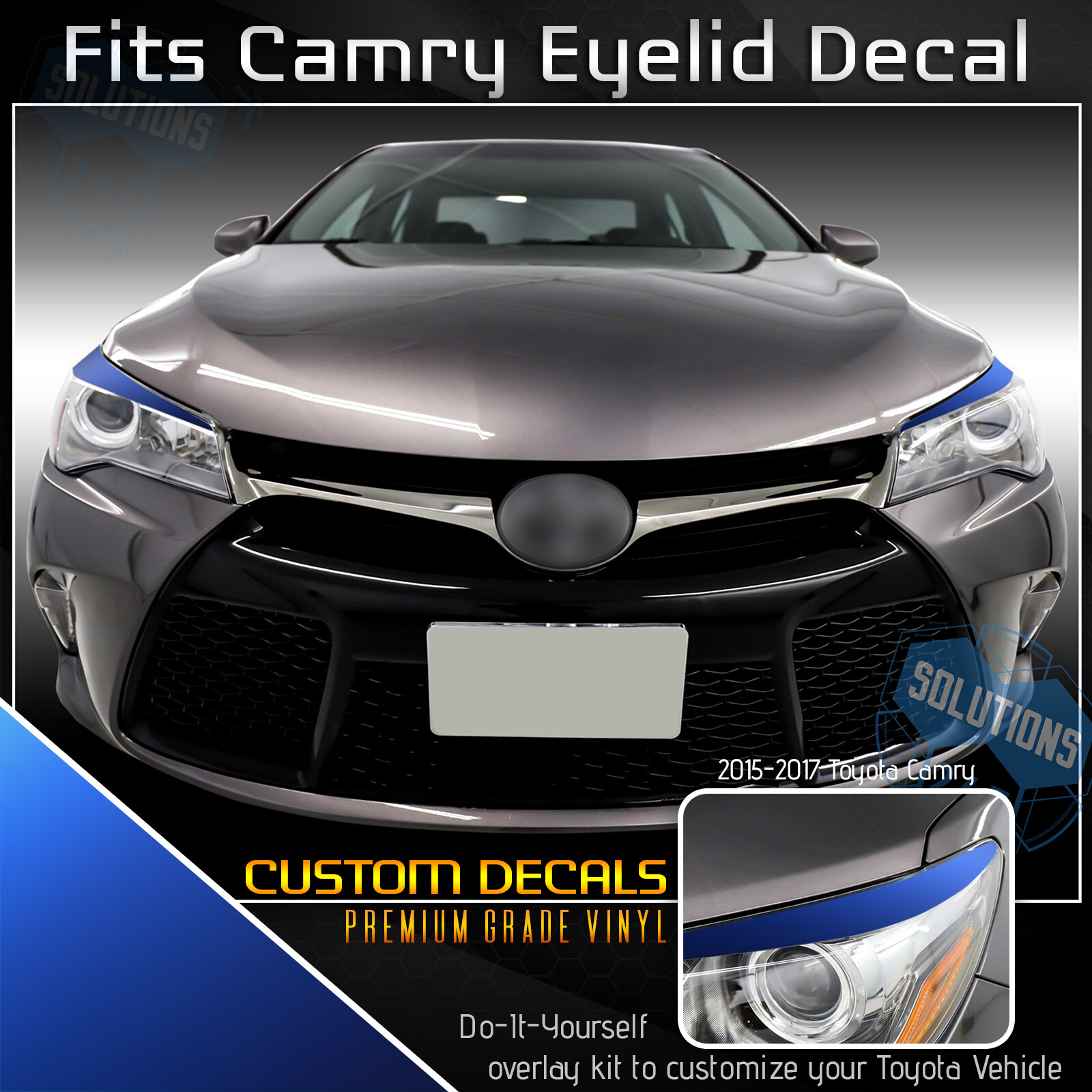 For 2015-2017 Camry Pre-Cut Headlight Eyelid Eyebrow Decals Satin Matte Chrome