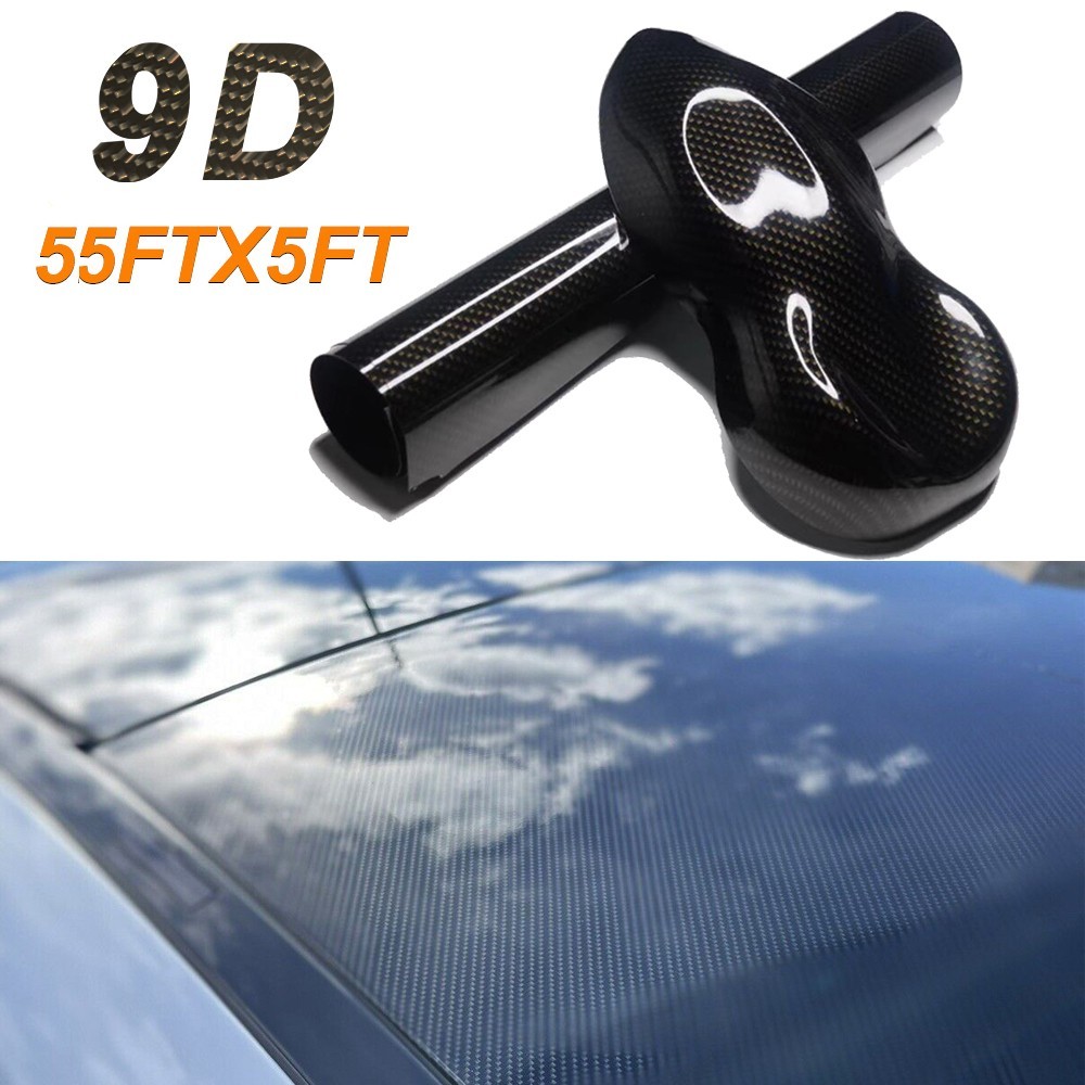 660″x60″ Ultra Gloss 9D Pet Black Carbon Fiber Vinyl Wrap Bubble Free 55ft x 5ft