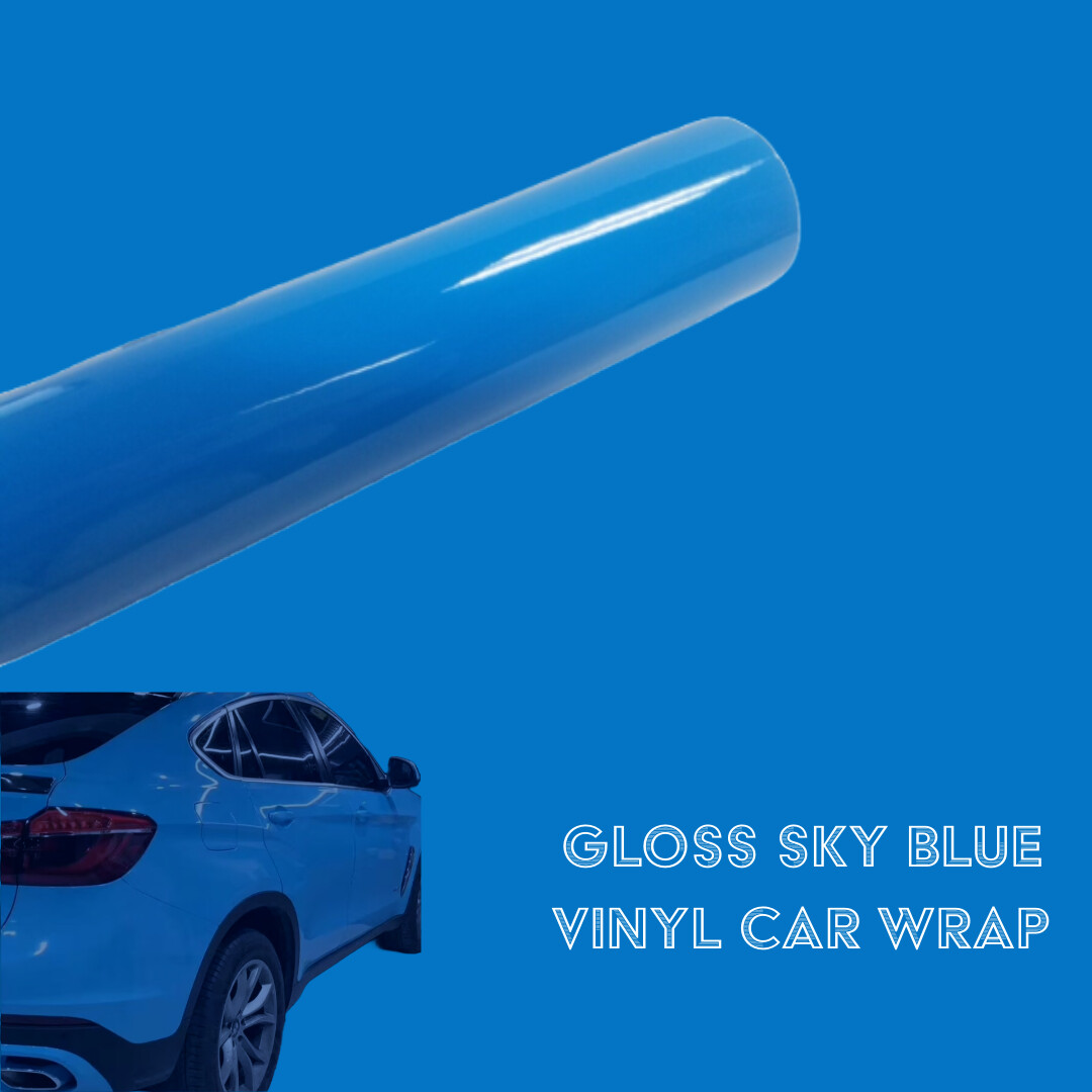 Gloss Glossy Sky Blue Vinyl Car Wrap Film Air Release Decal Sticker Sheet Roll