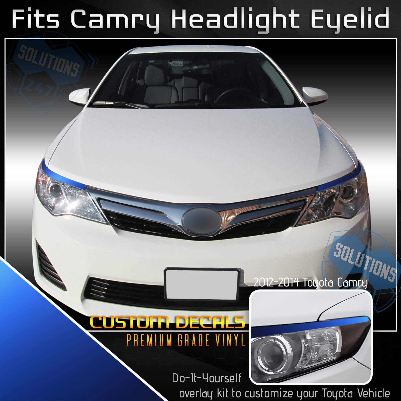 For 2012-2014 Camry Pre-Cut Headlight Eyelid Eyebrow Decals – Satin Matte Chrome