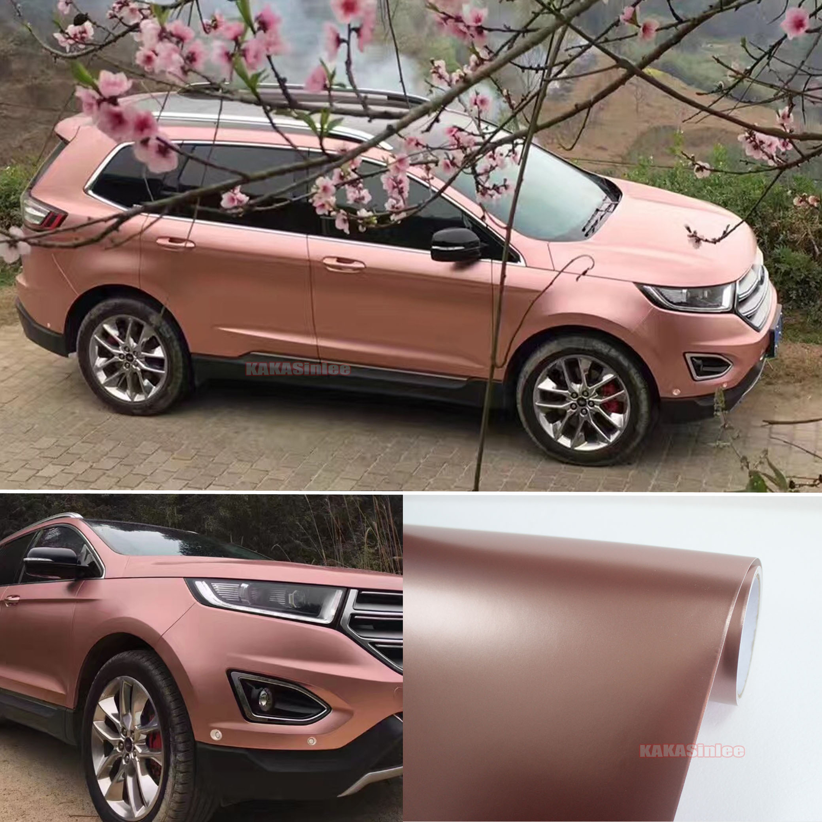 Whole Car Wrap Pearl Metal Satin Chrome Vinyl Film Sticker Rose Gold Flexible US