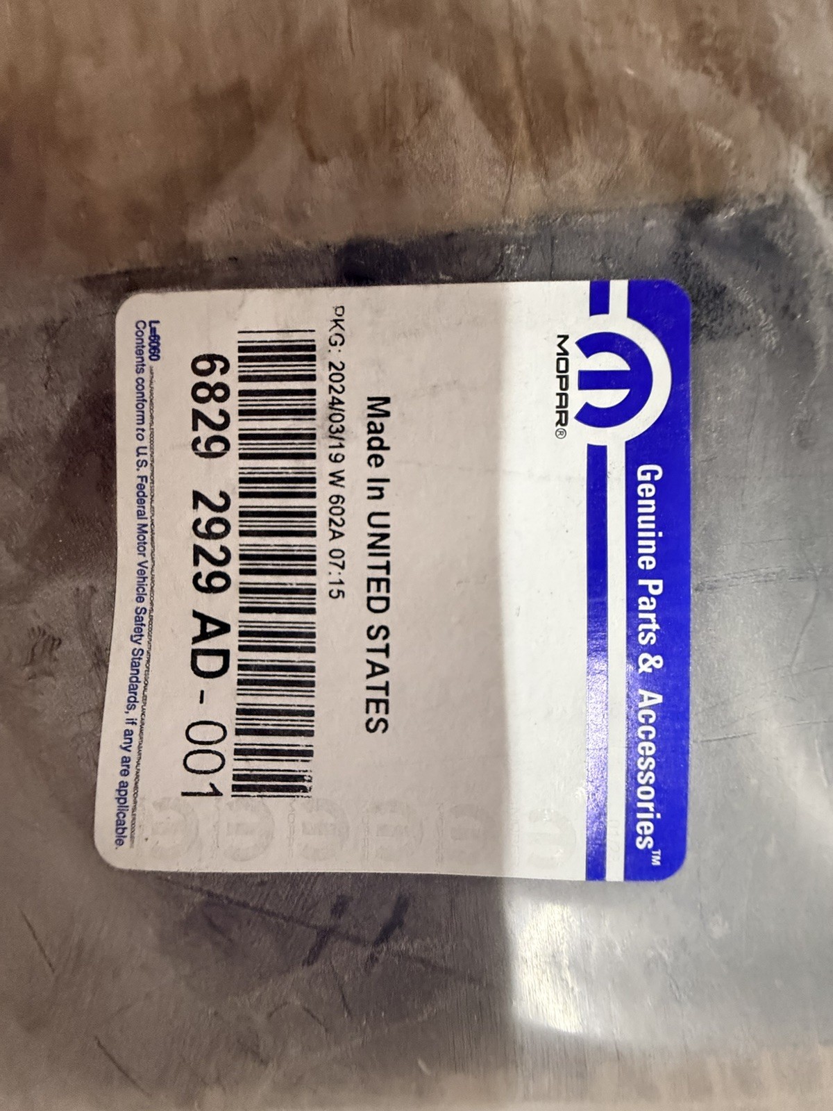 Genuine Mopar B Pillar Applique Left 68292929AD