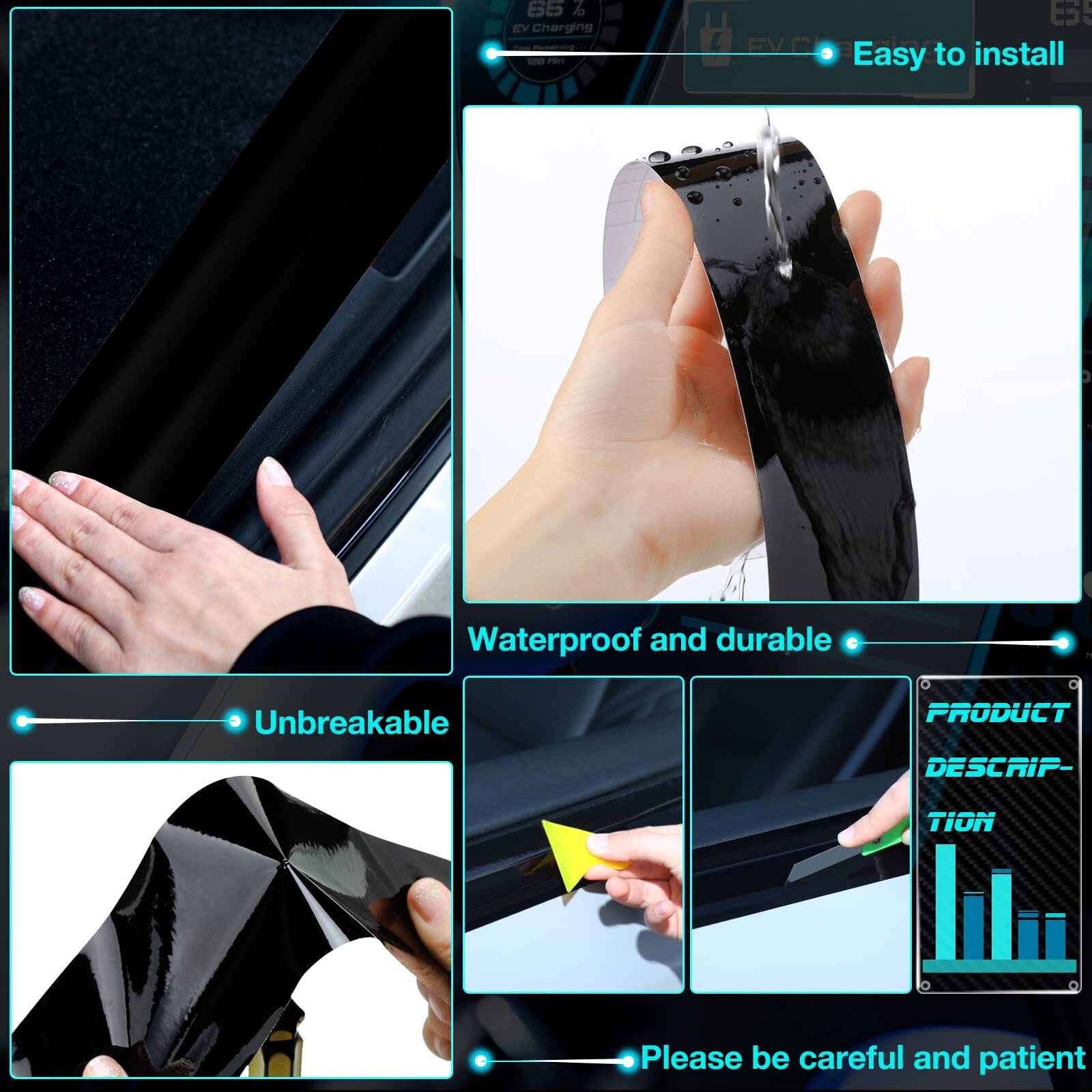 3 Rolls Gloss Black Vinyl Wrap with Tools Vinyl Wrap Rolls Car Wrap Vinyl Bla…
