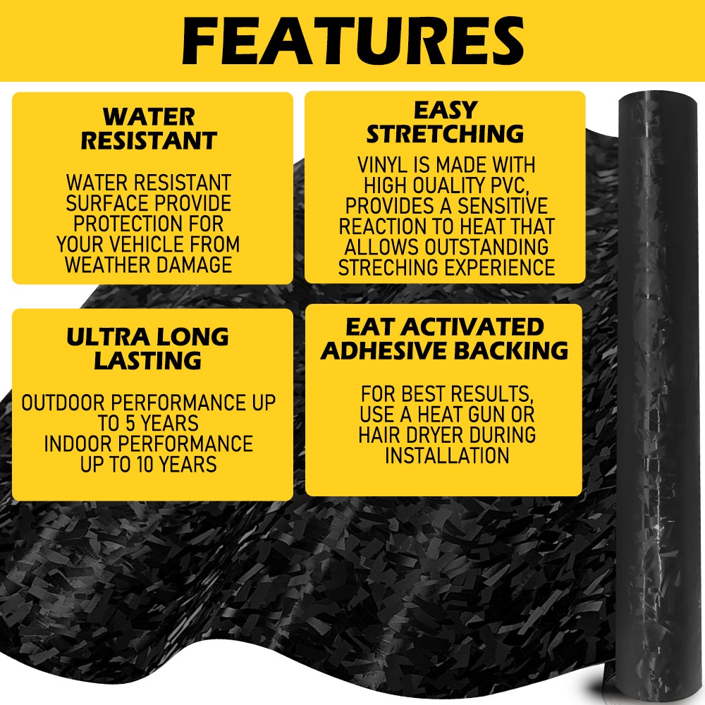 Premium Forged Fiber Carbon Vinyl Film Wrap Roll High Gloss Black Sticker Decal