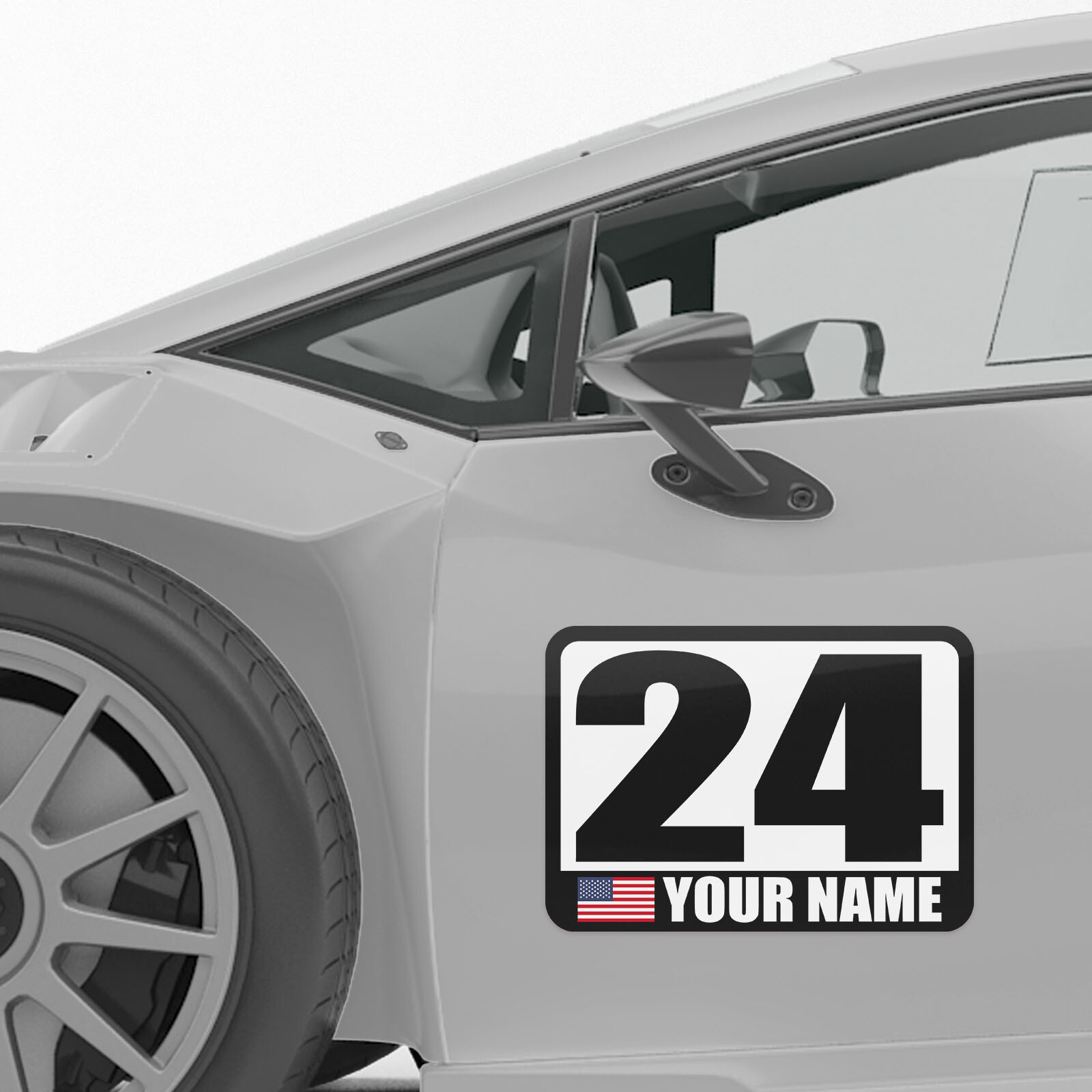 Custom Number Name Flag Glossy Matte Sticker Magnet Racing Car Track Day Door x2