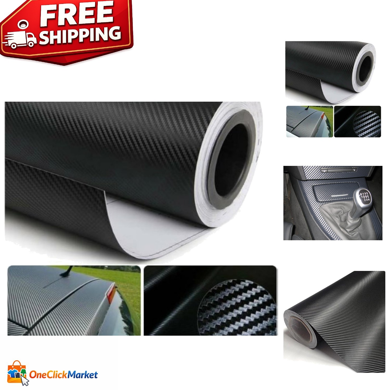 Long-Lasting 3D Black Carbon Fiber Vinyl Roll – 1FT x 5FT for Interior Decor