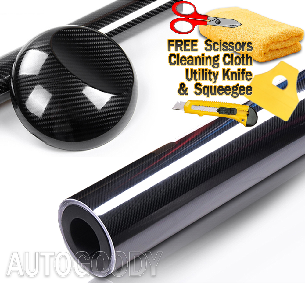 50ft x 5ft HIGH GLOSS 5D Black Carbon Fiber Vinyl Wrap Film Bubble Air Free 6D