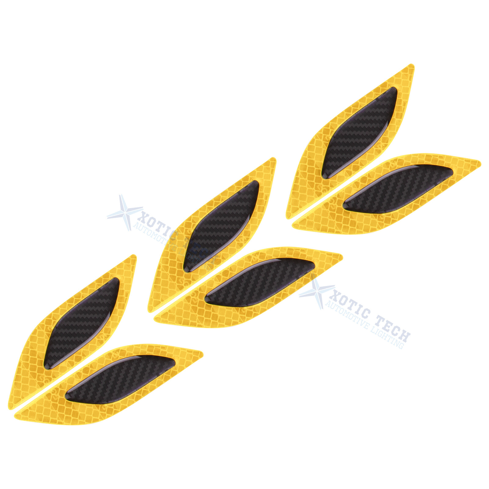 6pcs Yellow PVC Carbon Fiber Texture Strong Reflective Sticker Decal Universal
