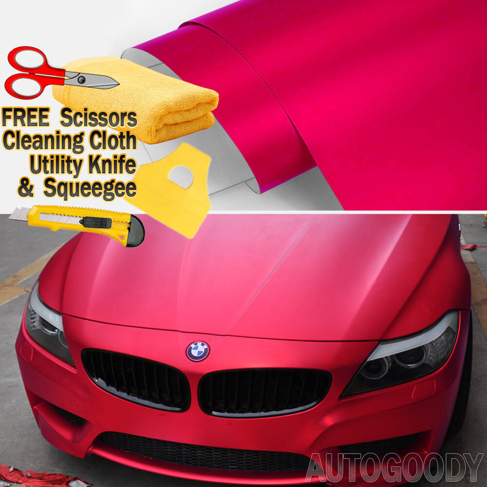 240″x60″ Satin Matte Chrome Metallic Red Vinyl Film Wrap Bubble Free 20ft x 5ft