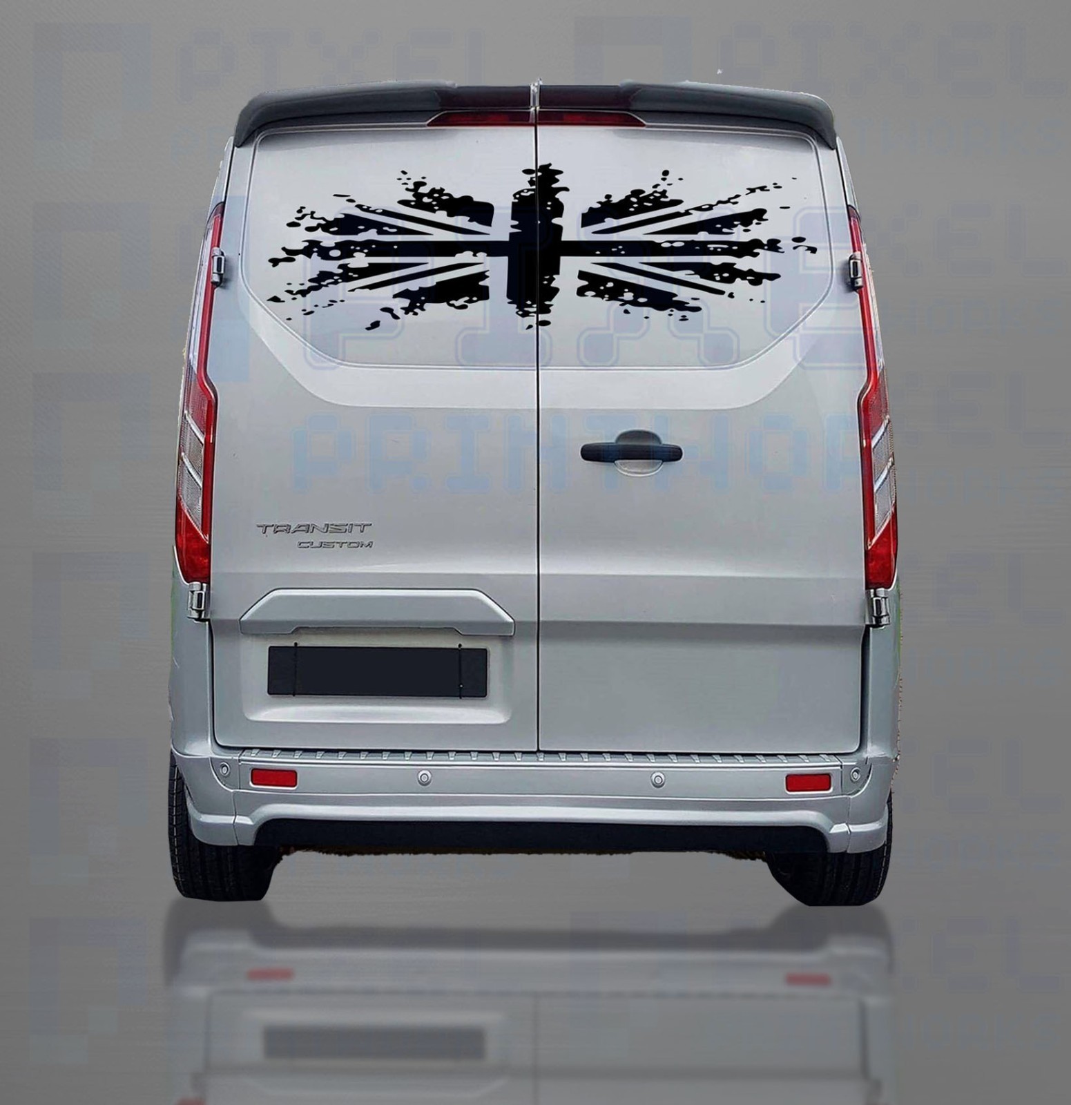 Union Jack Rear Door Graphics – Vinyl Decal for Ford Transit Custom MK8
