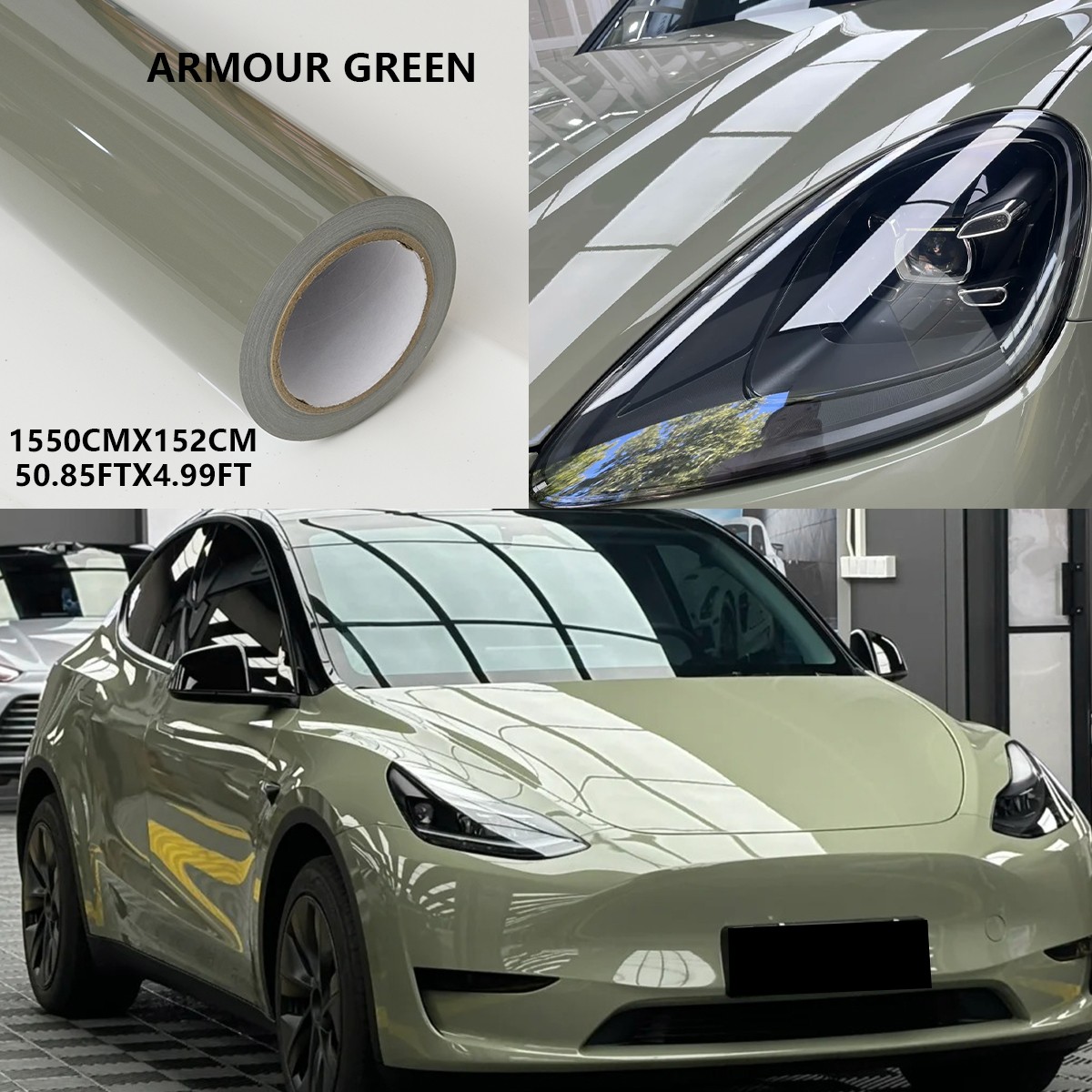 5FTx50FT PET High Gloss Crystal Armor Green Automotive Vinyl Wrap US Stock