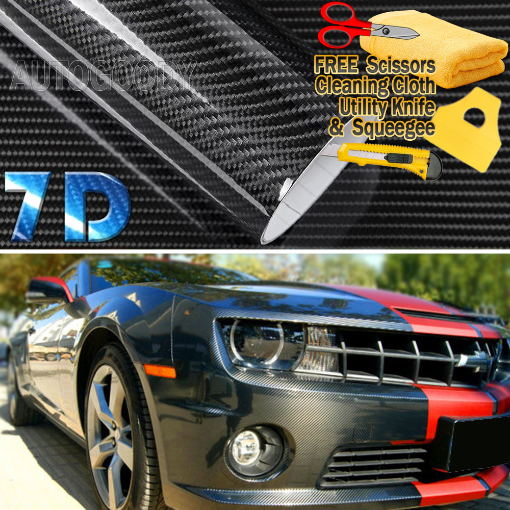 84″ x 60″ Super Gloss 7D Black Carbon Fiber Vinyl Air Bubble Free 7ft x 5ft 6D