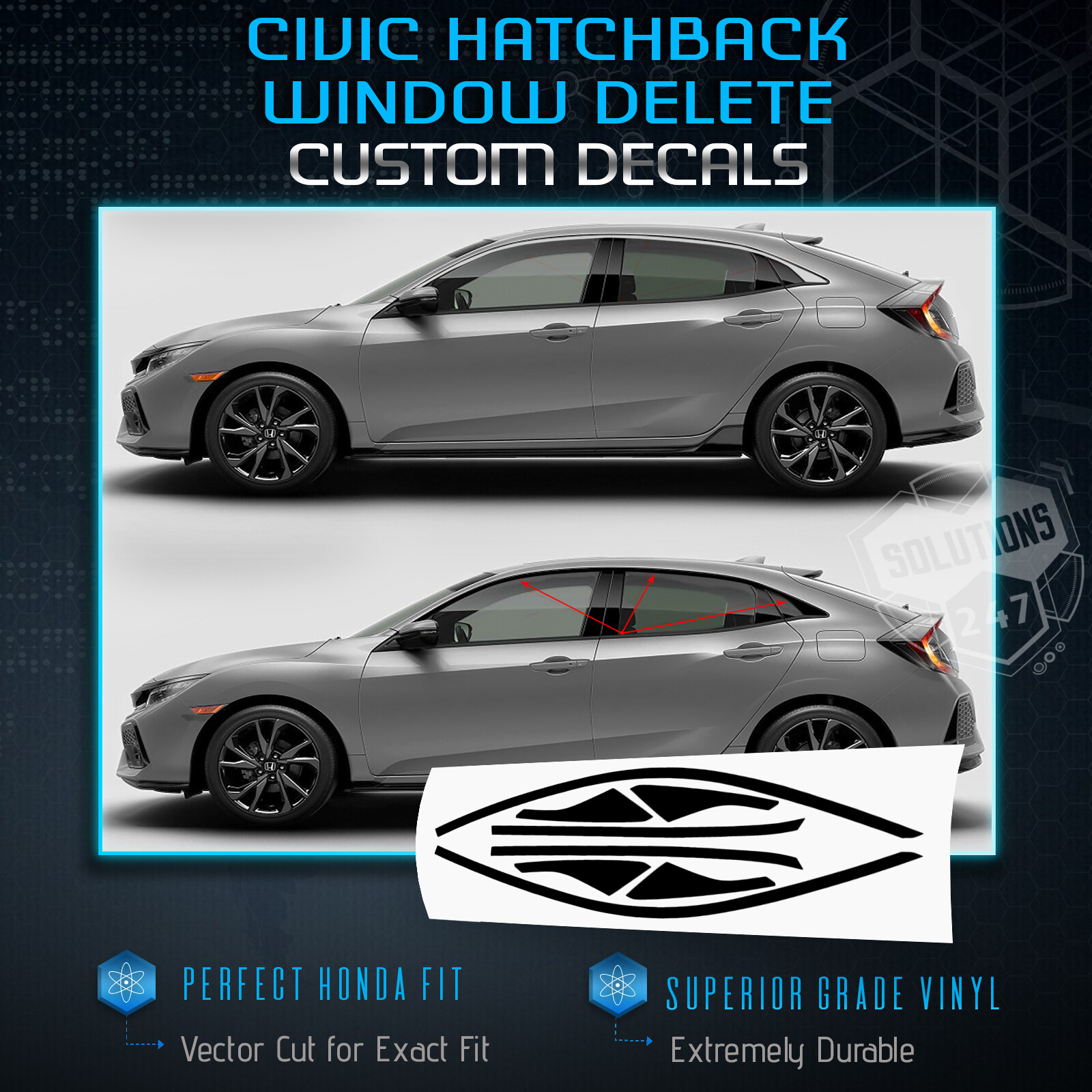 For 2017-2020 Honda Civic Hatchback Window Trim Chrome Delete Kit – Glossy Matte