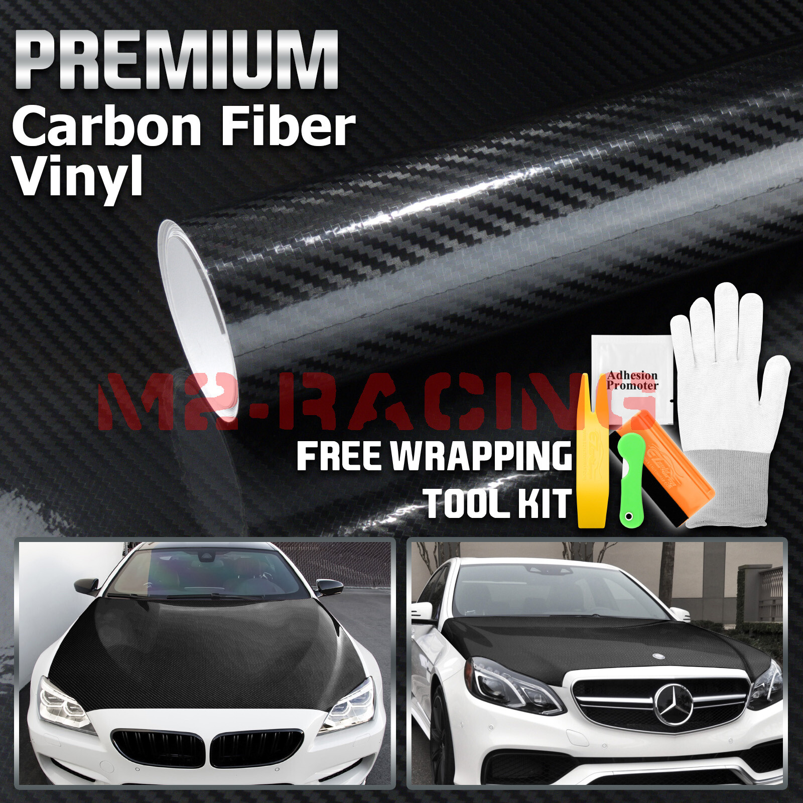 5D Carbon Fiber Black High Gloss Glossy Auto Vinyl Wrap Sticker Decal Sheet Film