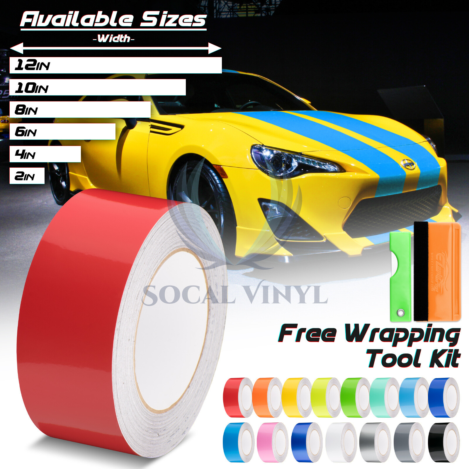 Gloss Color Racing Stripes Vinyl Wrap Decal For Scion Toyota FRS 25FT / 50FT