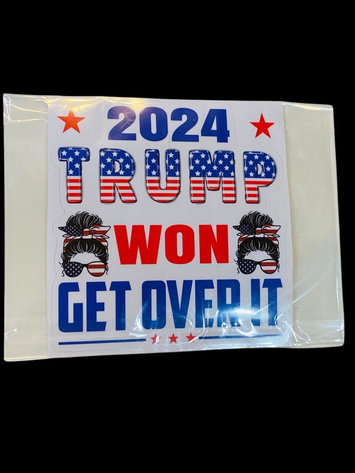 2024 TRUMP WON GET OVER IT, 5.5”x 5” Red, White & Blue, Vinyl Decal Trump Ladies
