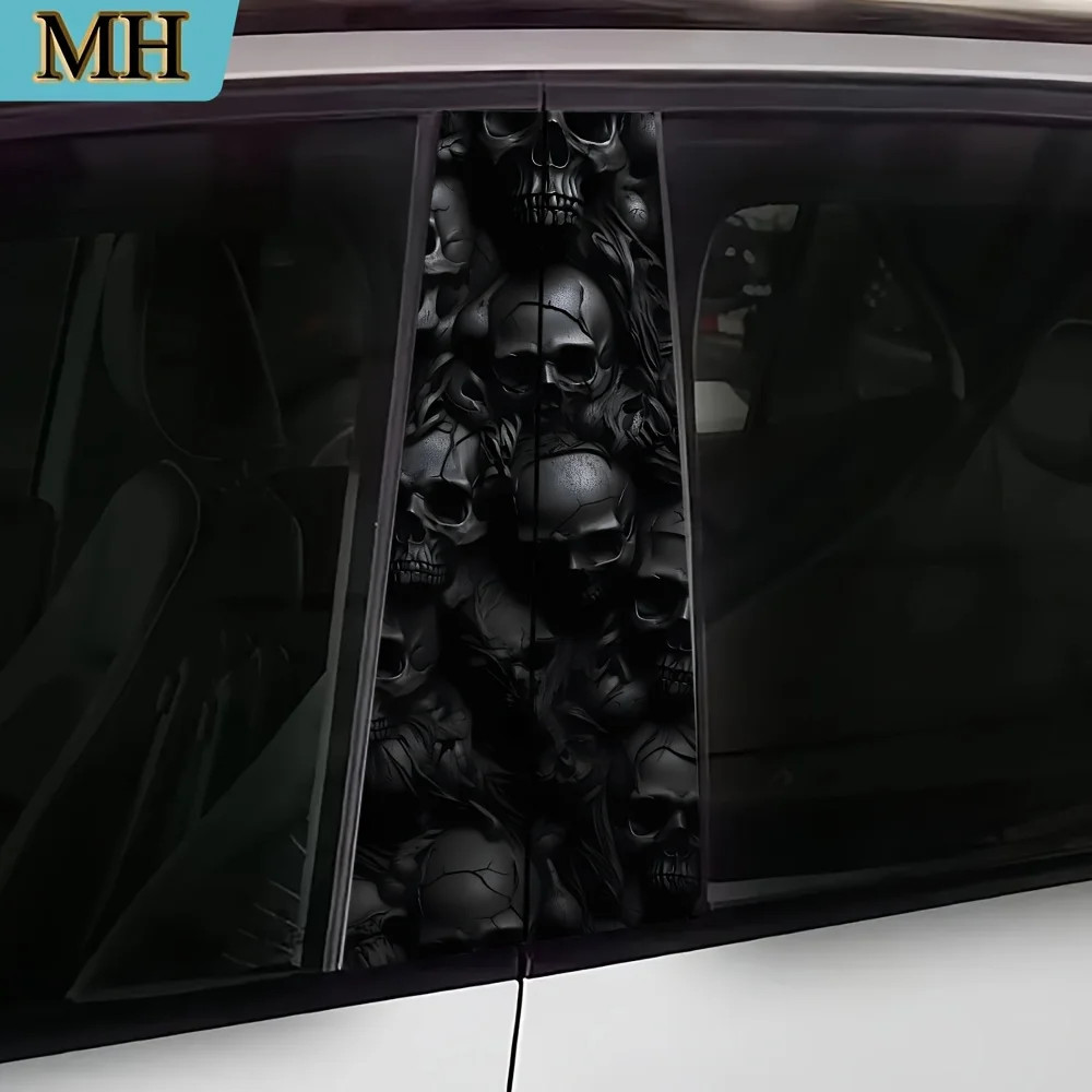 2-Piece High-quality Car Sticker Horror Skull Door Post Sticker Self-adhesive