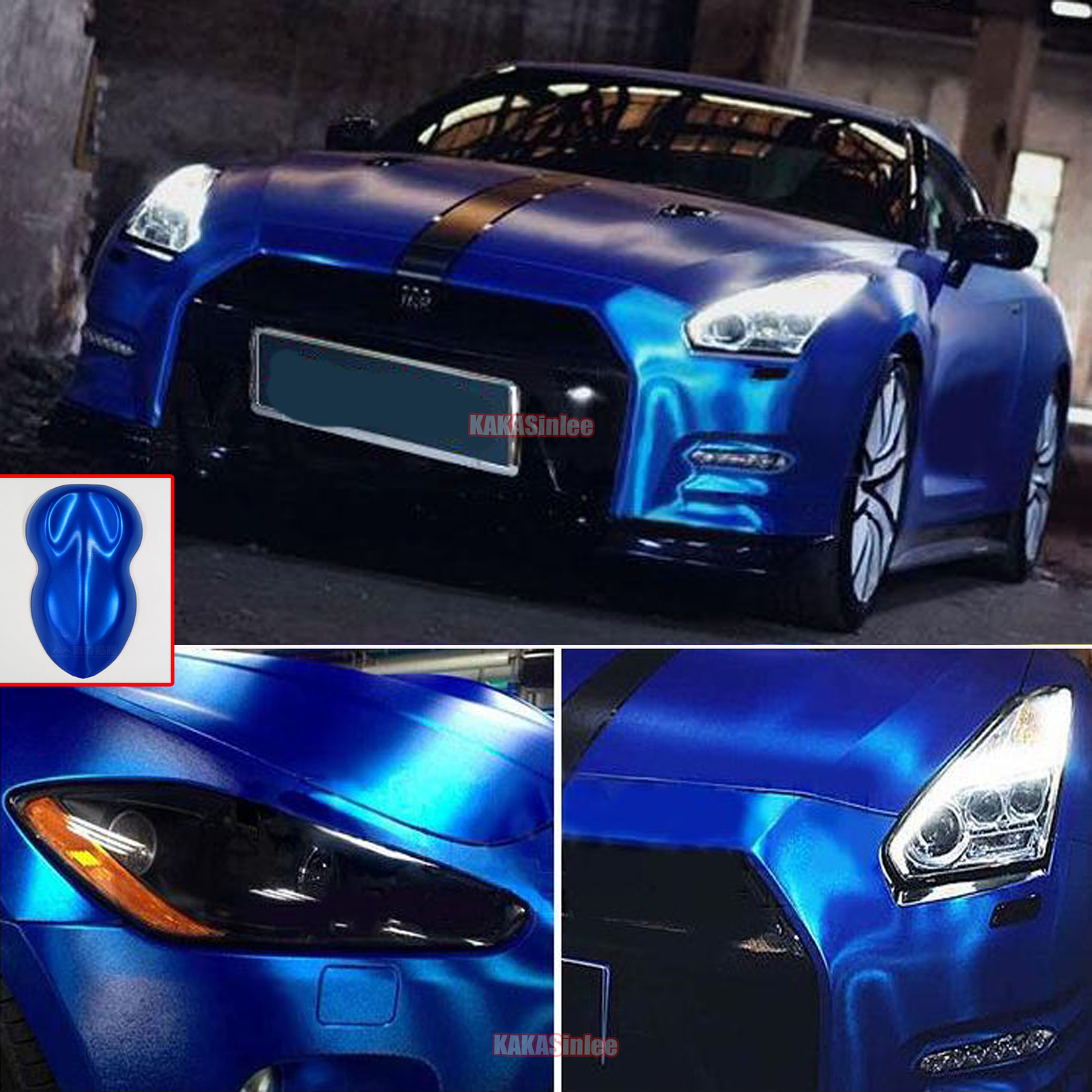 Entire Car Wrap Brushed Metal Satin Chrome Vinyl Film Sticker Blue 50FT x 5FT US