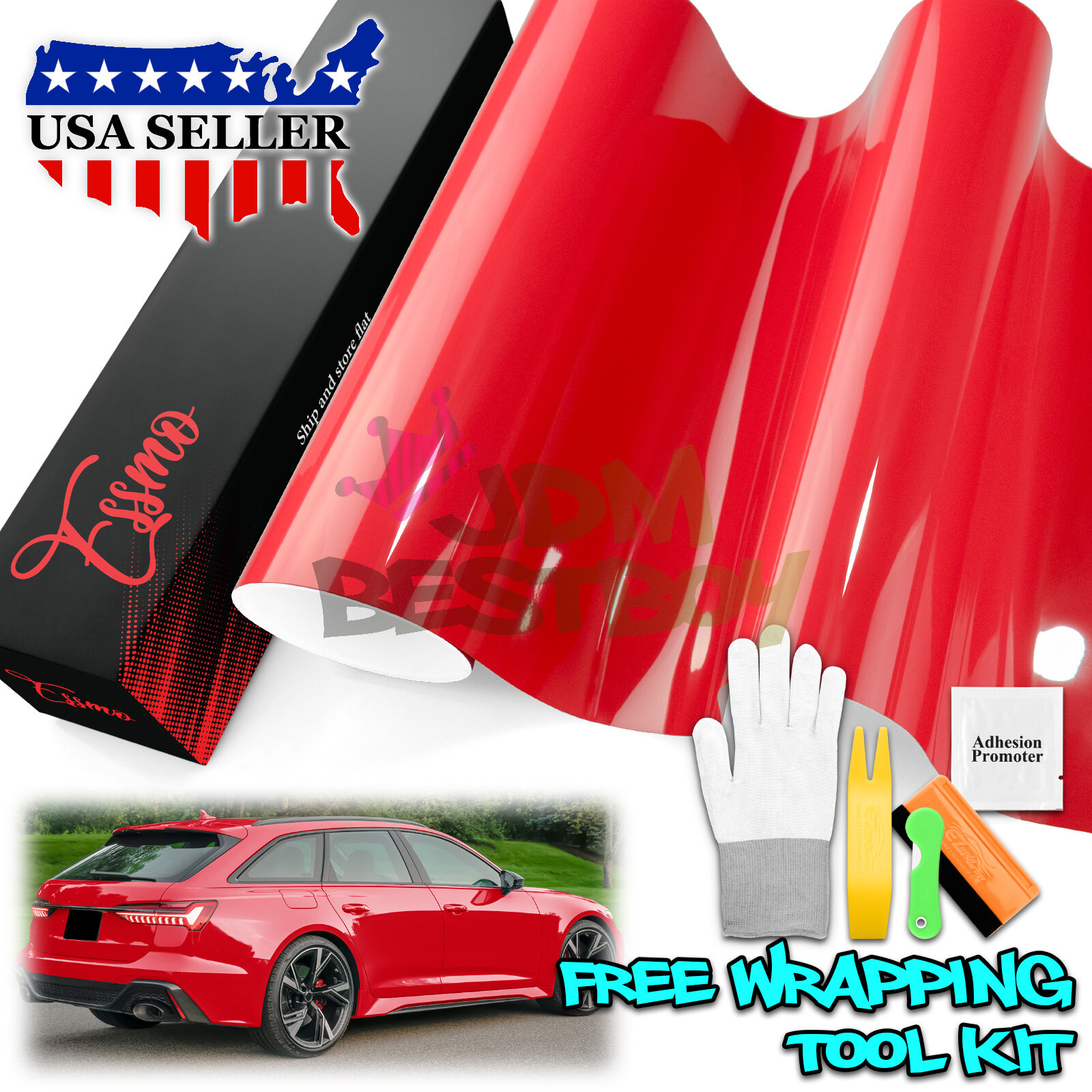 ESSMO PET Super Gloss Strawberry Red Vehicle Vinyl Wrap Decal Sheet Like Paint