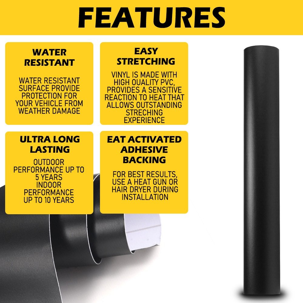 Matte Black Glossy Car Vinyl Wrap Sticker Decal Sheet Air Release Bubble Free 2x