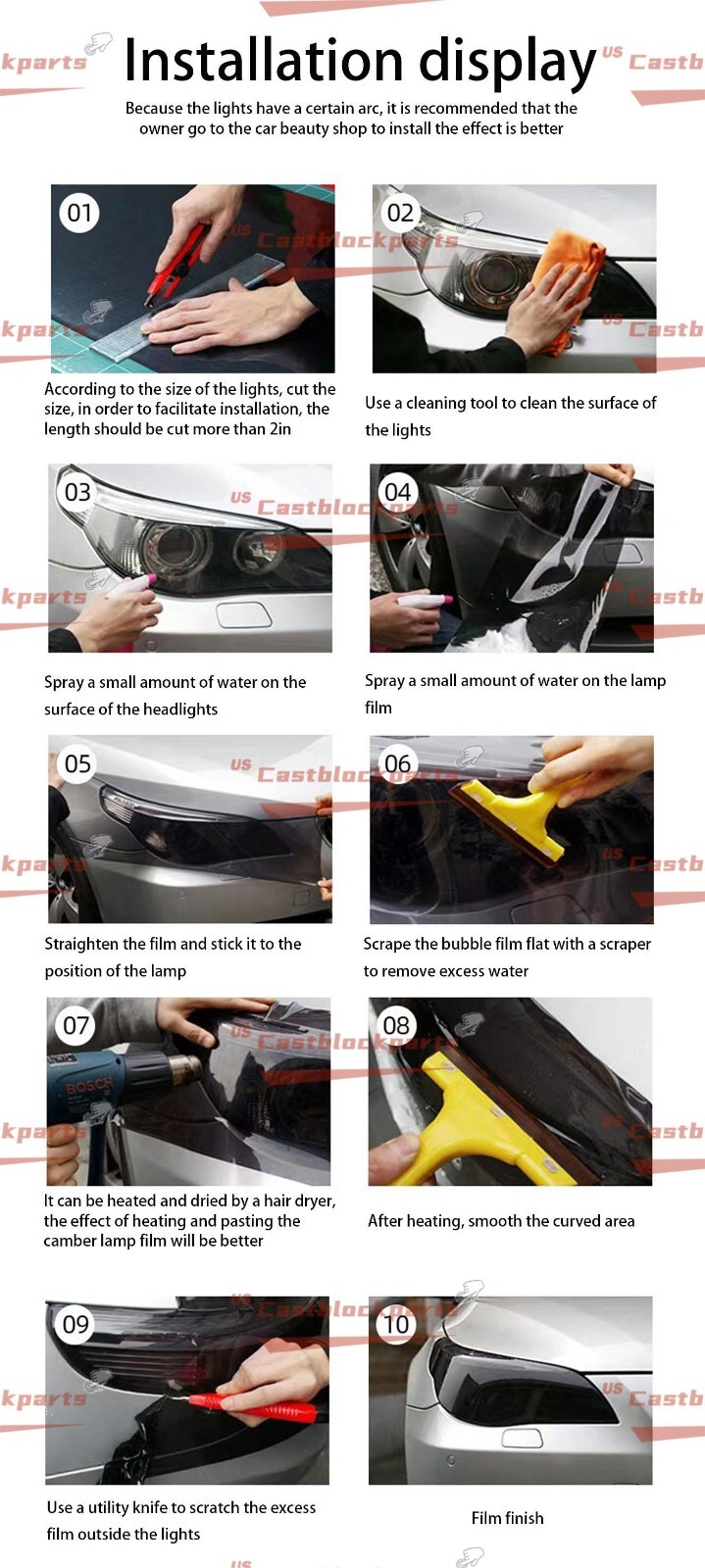 Fit For Headlight Taillight Transparent Yellow Lens Vinyl Protection Film12″x78″