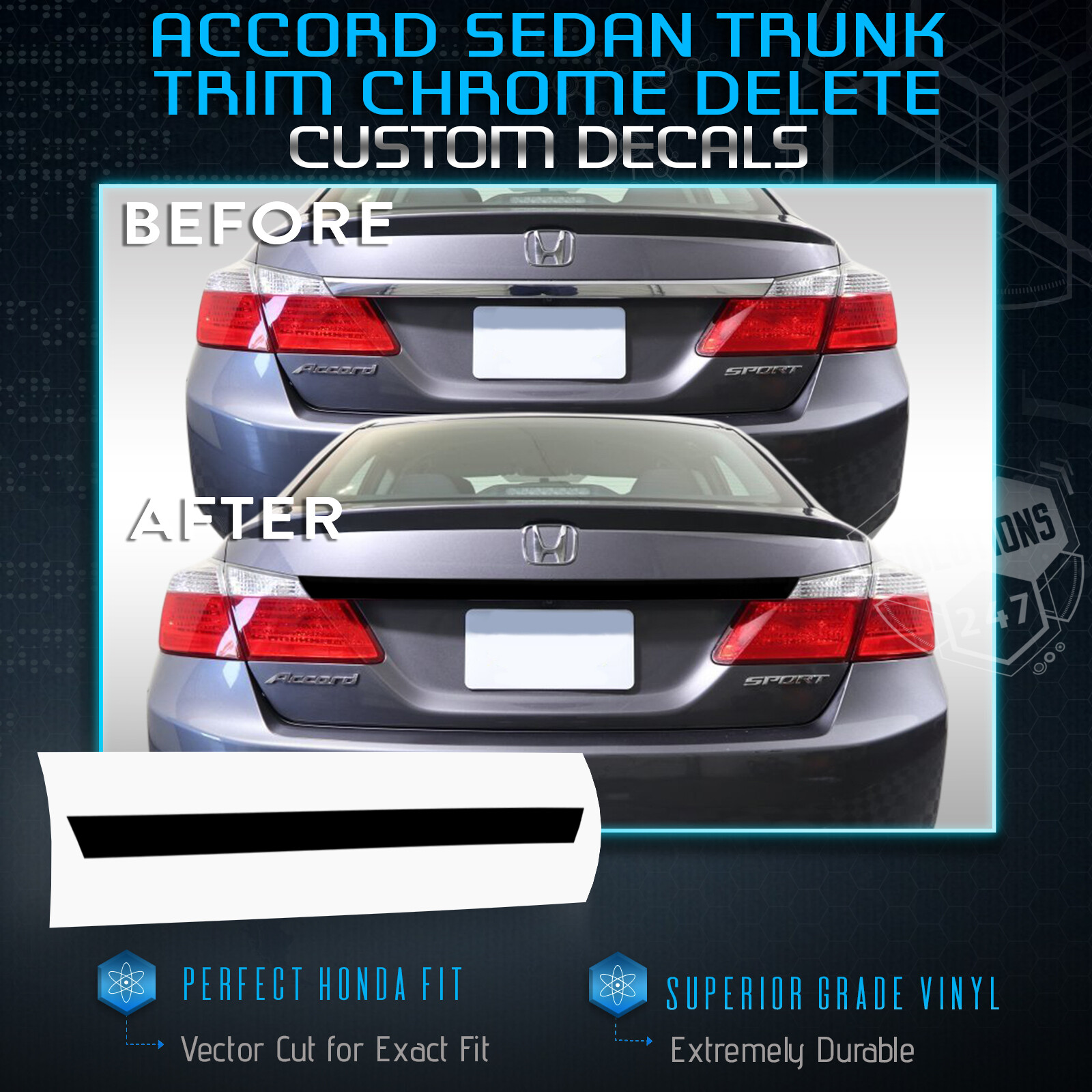 Trunk Trim Chrome Delete Kit For 2013-2015 Honda Accord Sedan – Glossy Matte