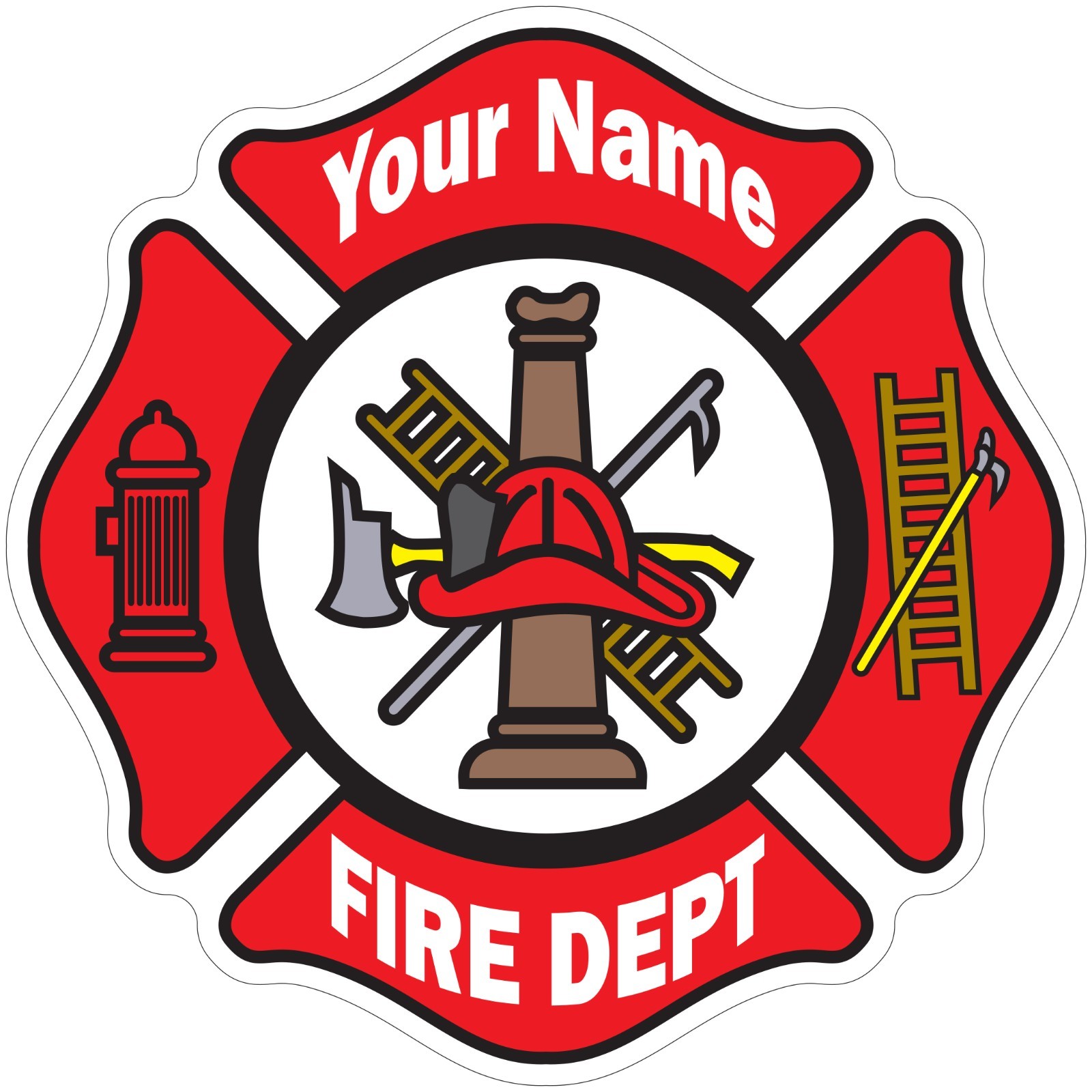 4″ Customized Fire Department Maltese Cross Vinyl Decal Outdoor Laminated