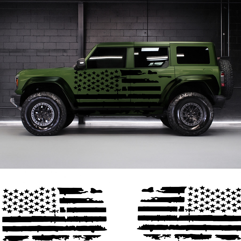 Large 44×80″ USA Flag decal pair | left + right truck/car/suv/rv/boat Made in US