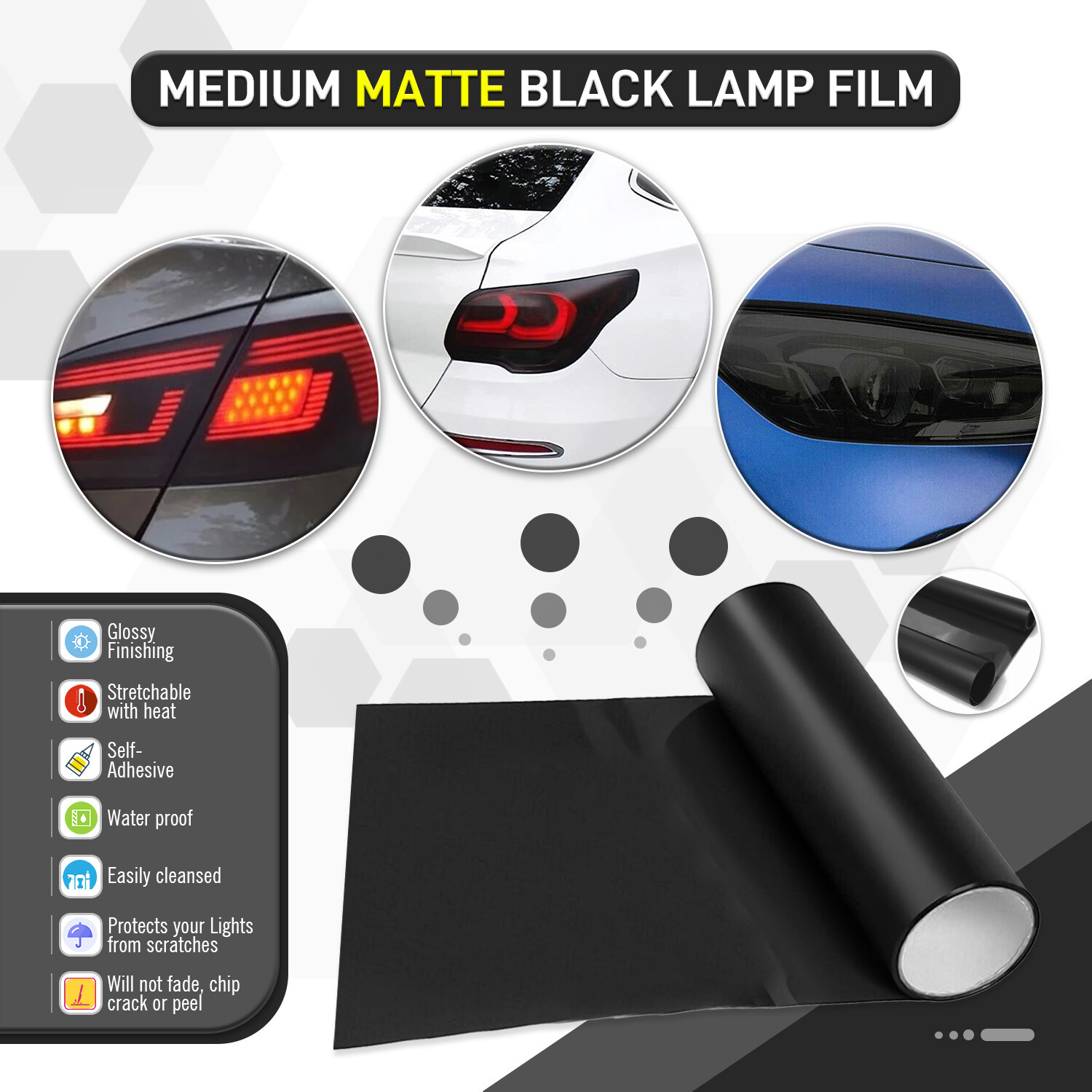 12″X72″ Matte Medium Black Tint Headlight Fog Light Taillight Vinyl Film NEW