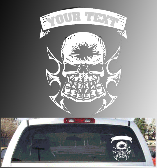 FGD Skull With Customized Text Vinyl Rear Window Decal 12″ x 9.5″