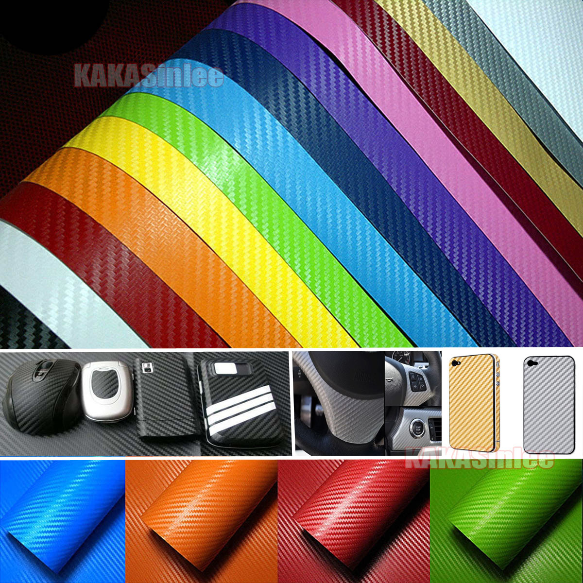 1.2″ Wide / Silver Car 3D Texture Carbon Fiber Vinyl Strip Wrap Film Sticker AB