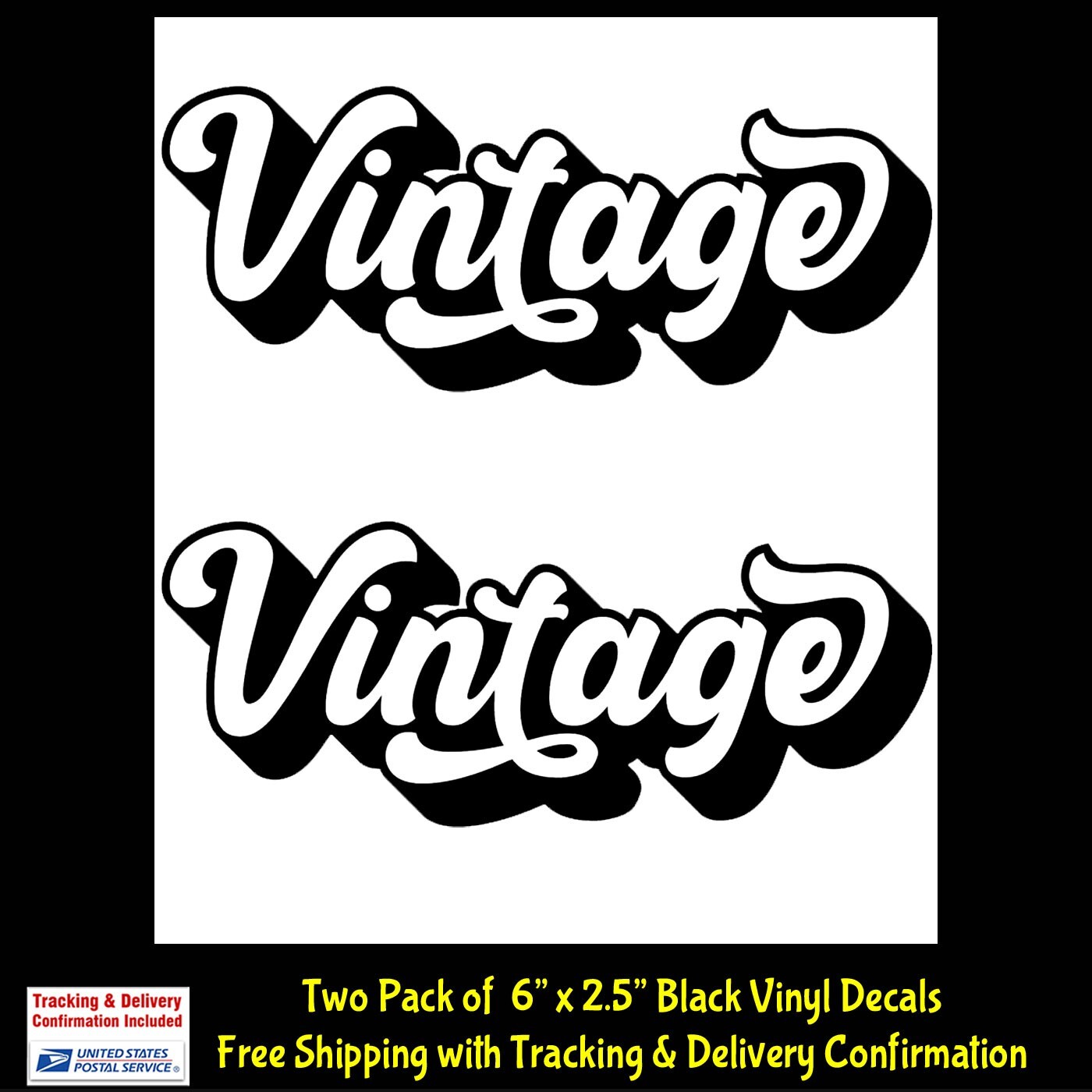Vintage Two 6″ Black Vinyl Decals Car Truck Camper Boat Windows Laptop Tumbler