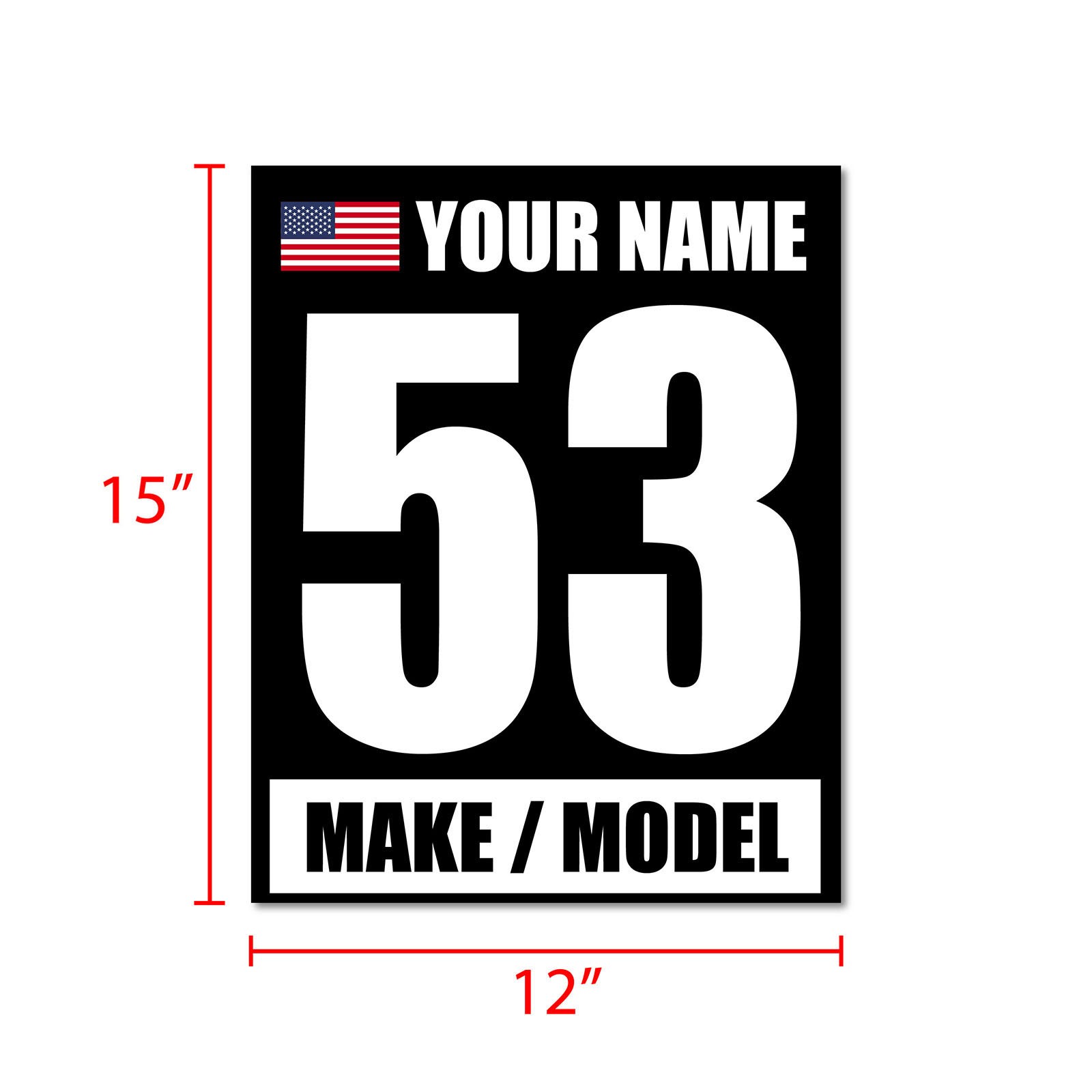 Custom Number Name Flag Make Model Glossy Matte Sticker Magnet Car Racing BK x2