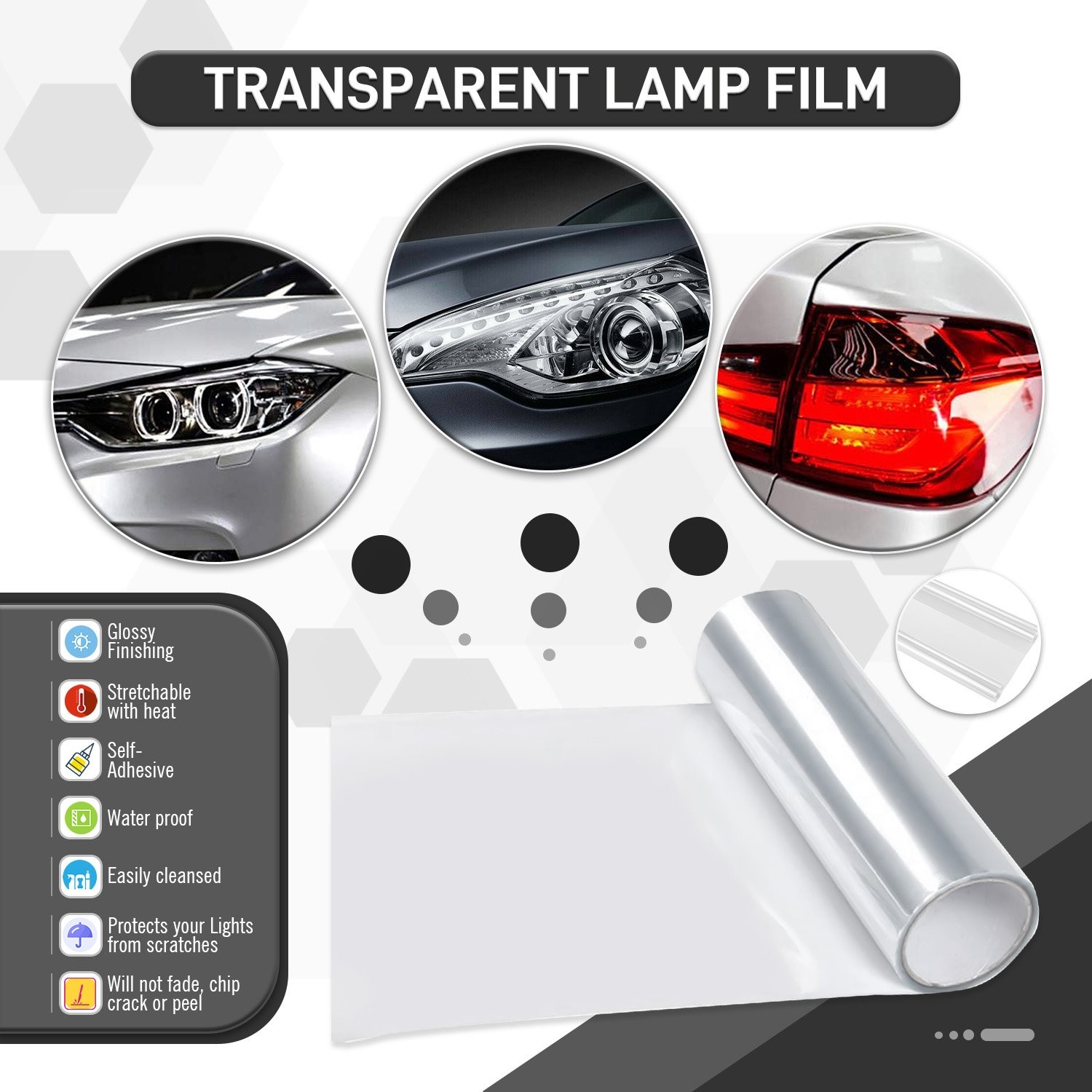 Gloss Headlight Taillight Fog Light Tint Film Air-Release Vinyl Car Accessories