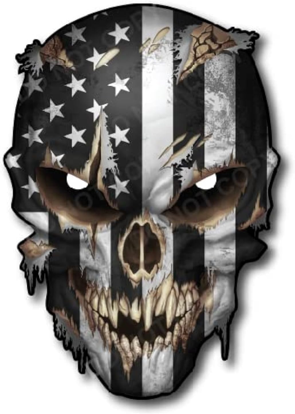 Hand-Drawn American Flag Skull Vinyl Sticker – Reflective Eyes & Durable Design