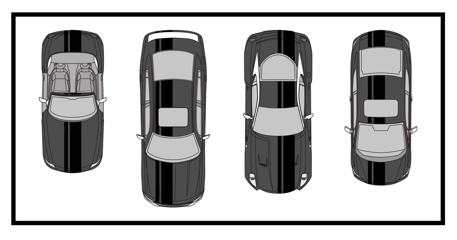 Dual Racing Stripes [3x] 4″ , 2″, 12″ x 68″ Self Healing Vinyl Fits All Vehicles