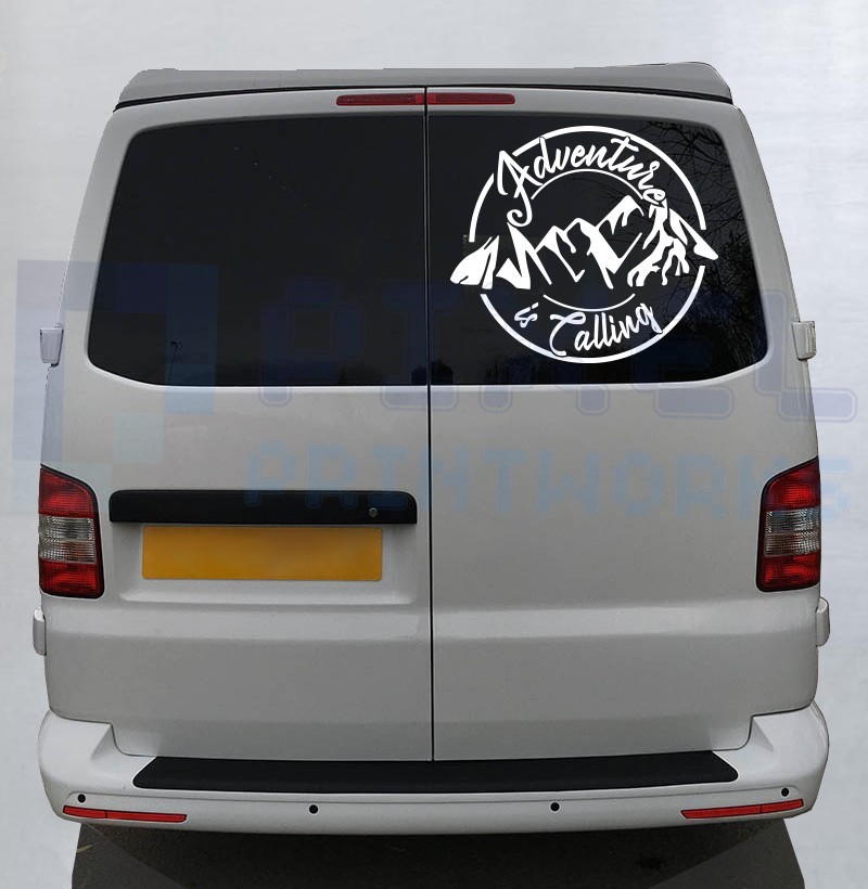 ‘Adventure Is Calling’ Mountain Vinyl Decal with Script Font by Pixel Printworks