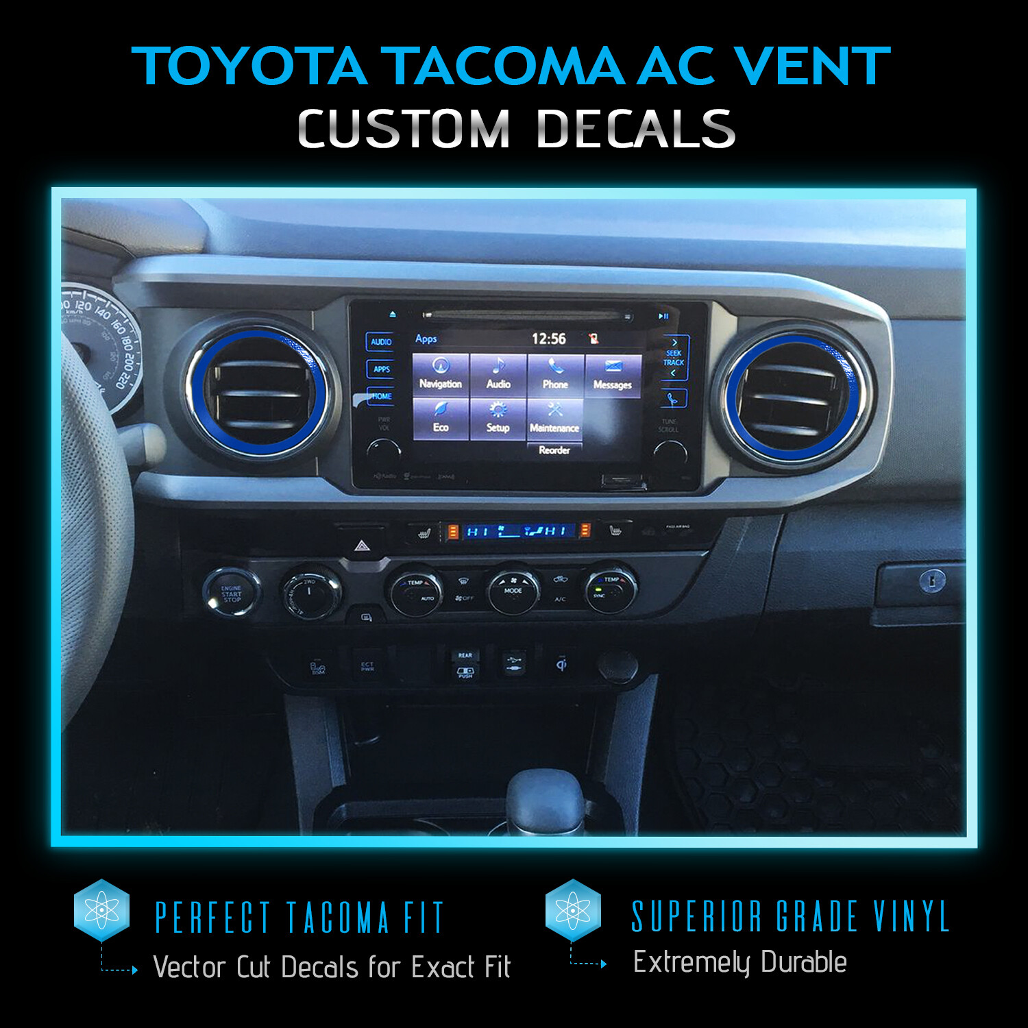 Decal ALL AC Vent Ring Kit Fit 2016-2019 Toyota Tacoma – Satin Matte Chrome