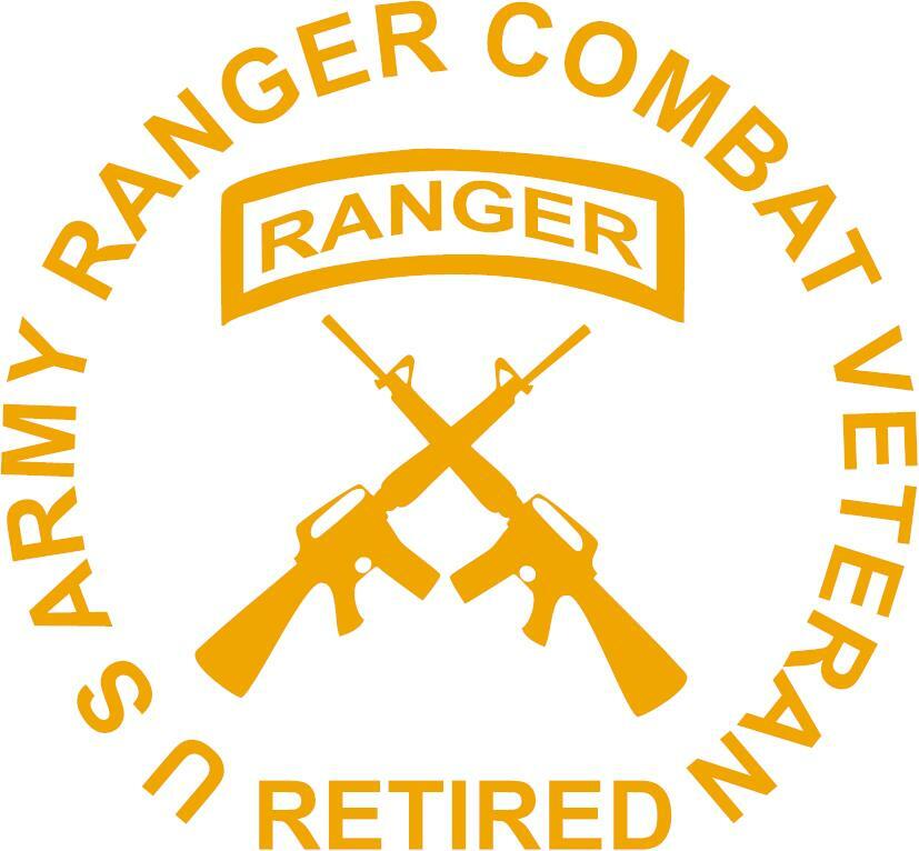 U S Army Ranger Combat Vet Ret 3 Mil Vinyl Sticker for a Car or Truck Window