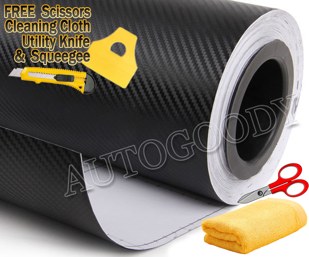 96″ x 60″ Black Carbon Fiber Vinyl Film Wrap 3D Bubble Free Air Release 8ftx5ft