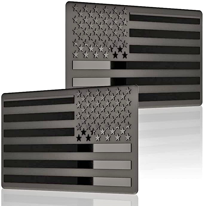 5″x 3″ American Black Metal Flag Fender Emblem Sticker Forward & Reverse Set