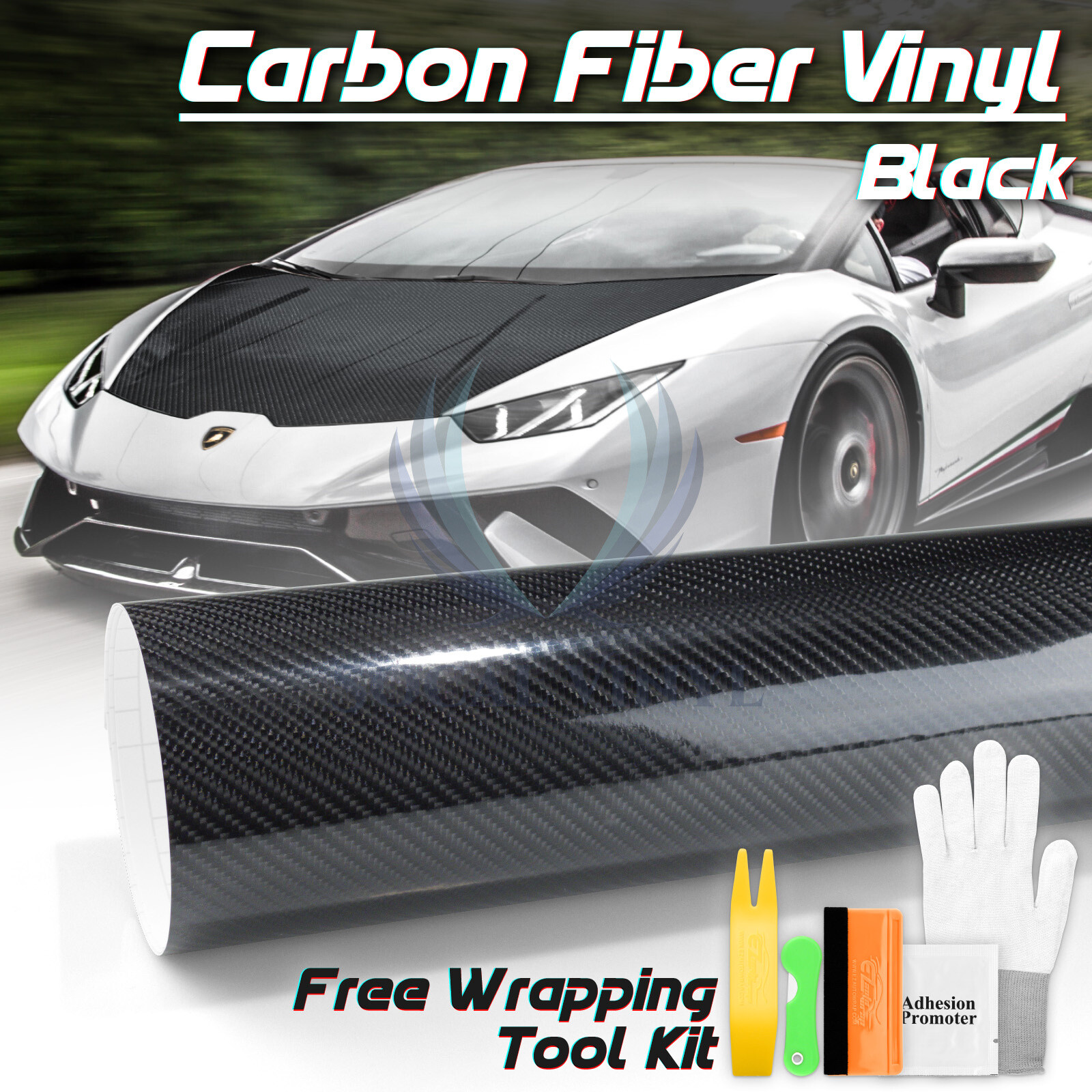 Premium 7D Carbon Fiber Black High Gloss Vinyl Wrap Bubble Free Air Release
