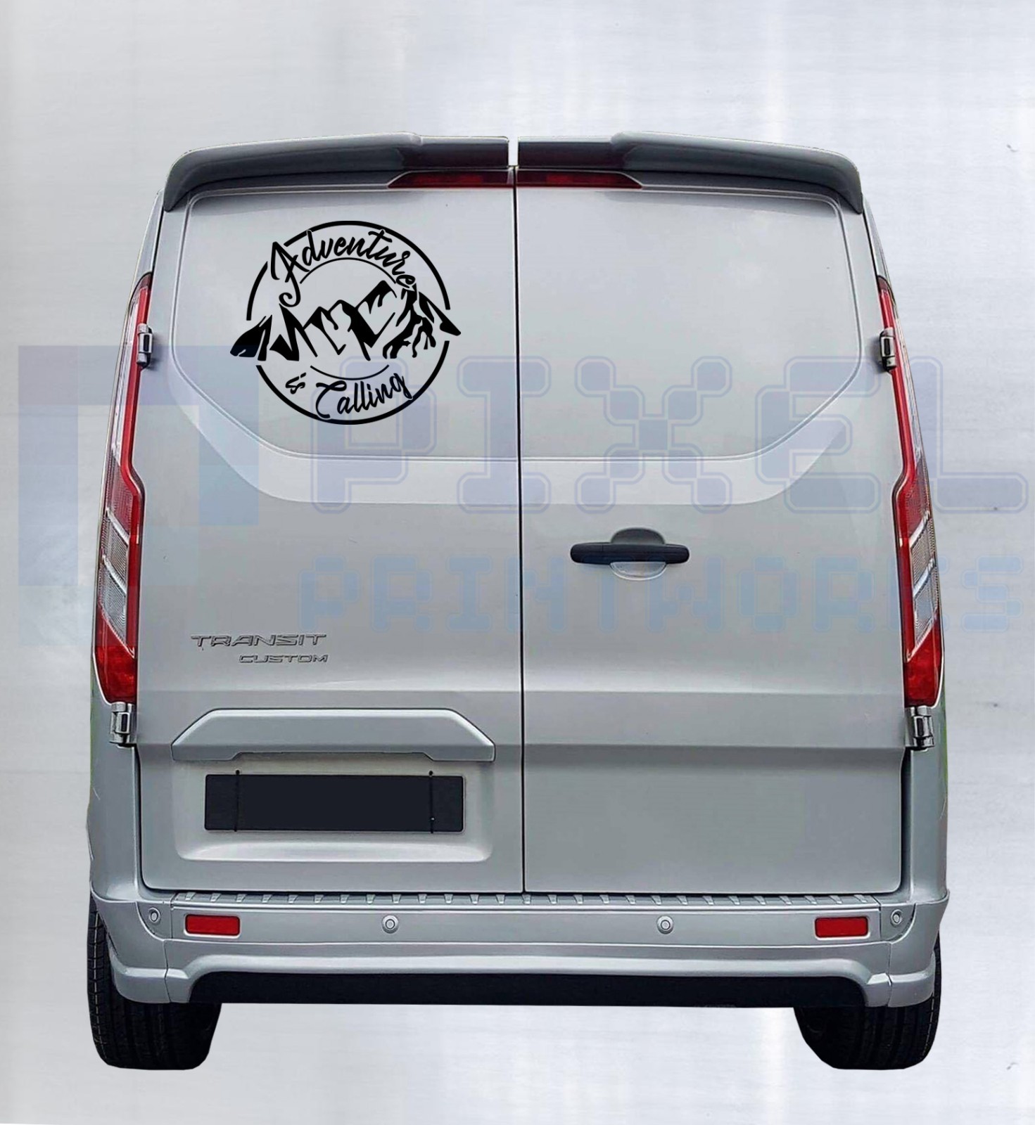 ‘Adventure Is Calling’ Mountain Vinyl Decal with Script Font by Pixel Printworks