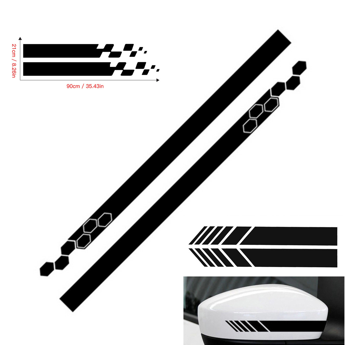 5Pcs Car Side Body Vinyl Decal Sticker Sports Racing Stripe Hood Mirror Decals