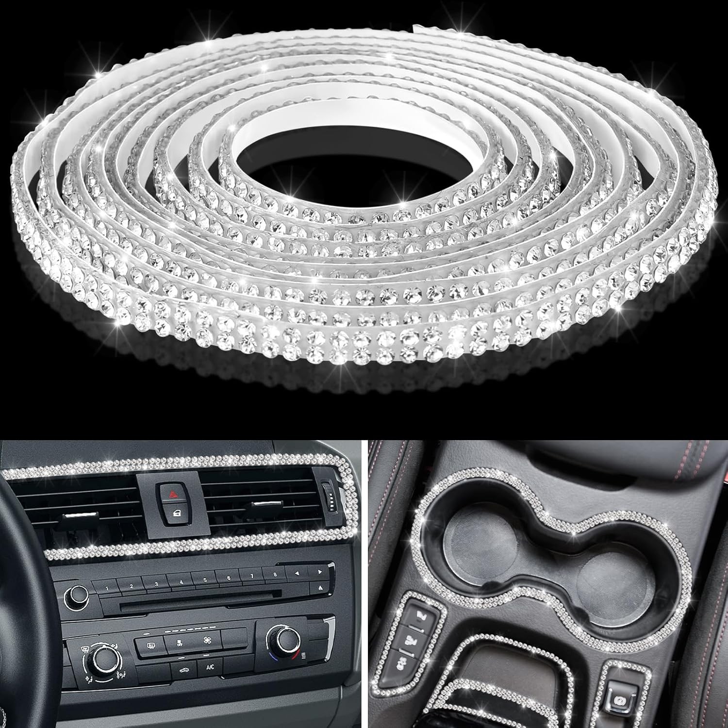 32.8Ft Bling Car Trim Self Adhesive Glitter Crystal Rhinestone Car Interior