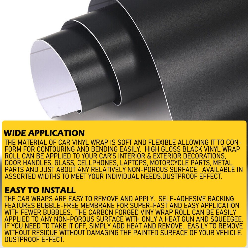 Matte Black Glossy Car Vinyl Wrap Sticker Decal Sheet Air Release Bubble Free 2x