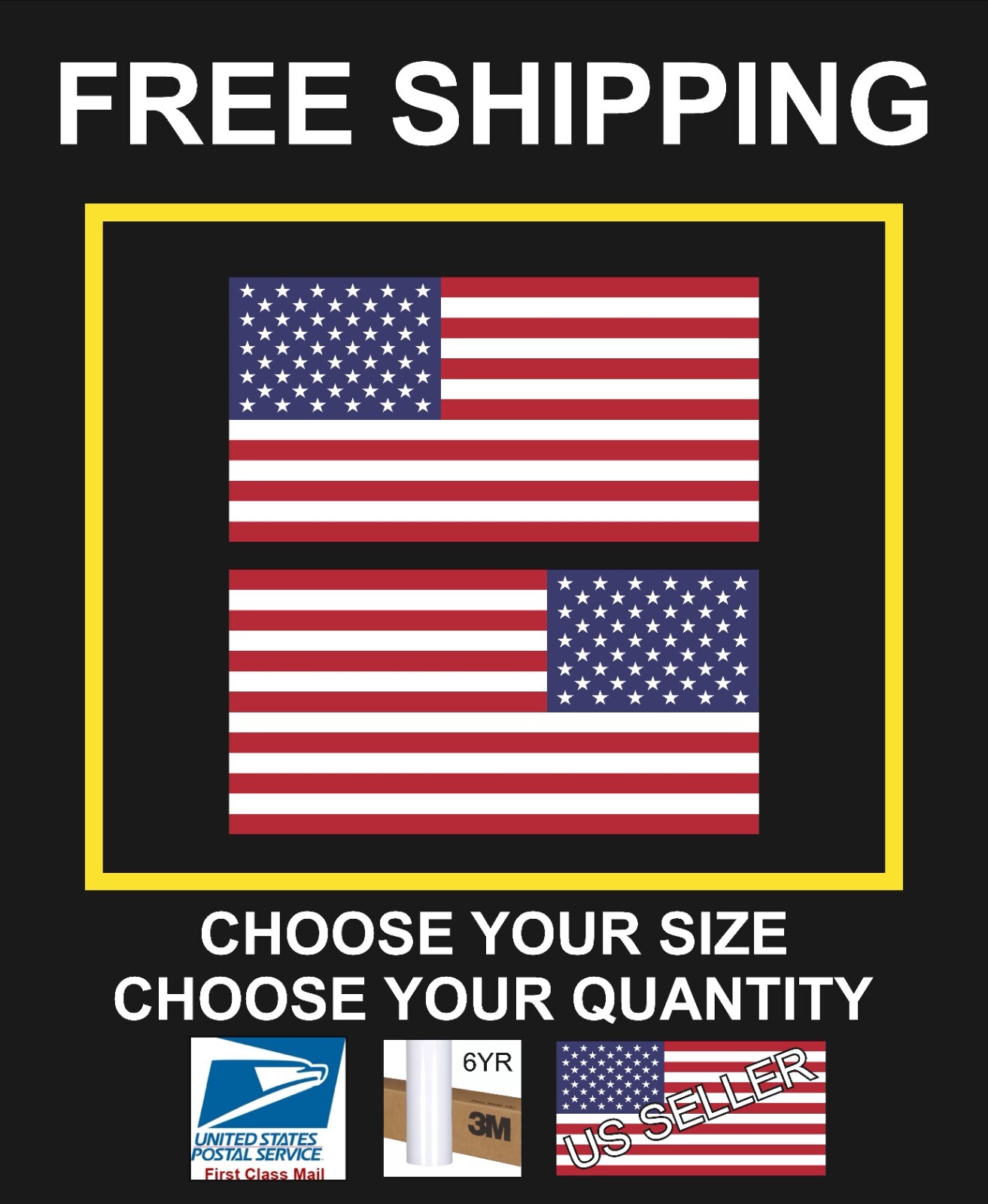 American Flag both sides glossy show support Military, Army, Navy, Marines etc