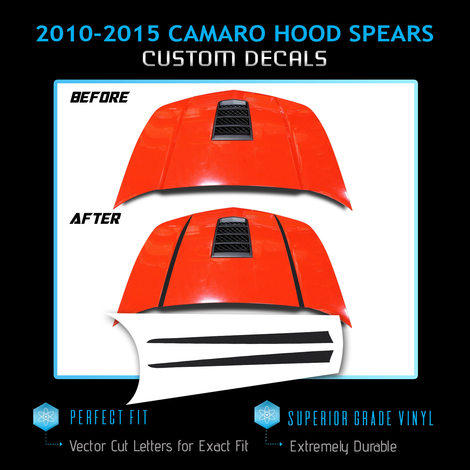For 2010-2015 Chevy Camaro Hood Spears Stripes Graphic Vinyl Decal Glossy Matte